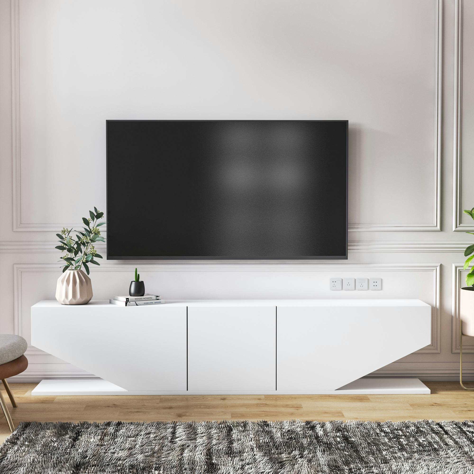 Decorotika White Incia Modern Tv Stand Tv Unit Tv Cabinet For Tv's Up To 78" - Gloss