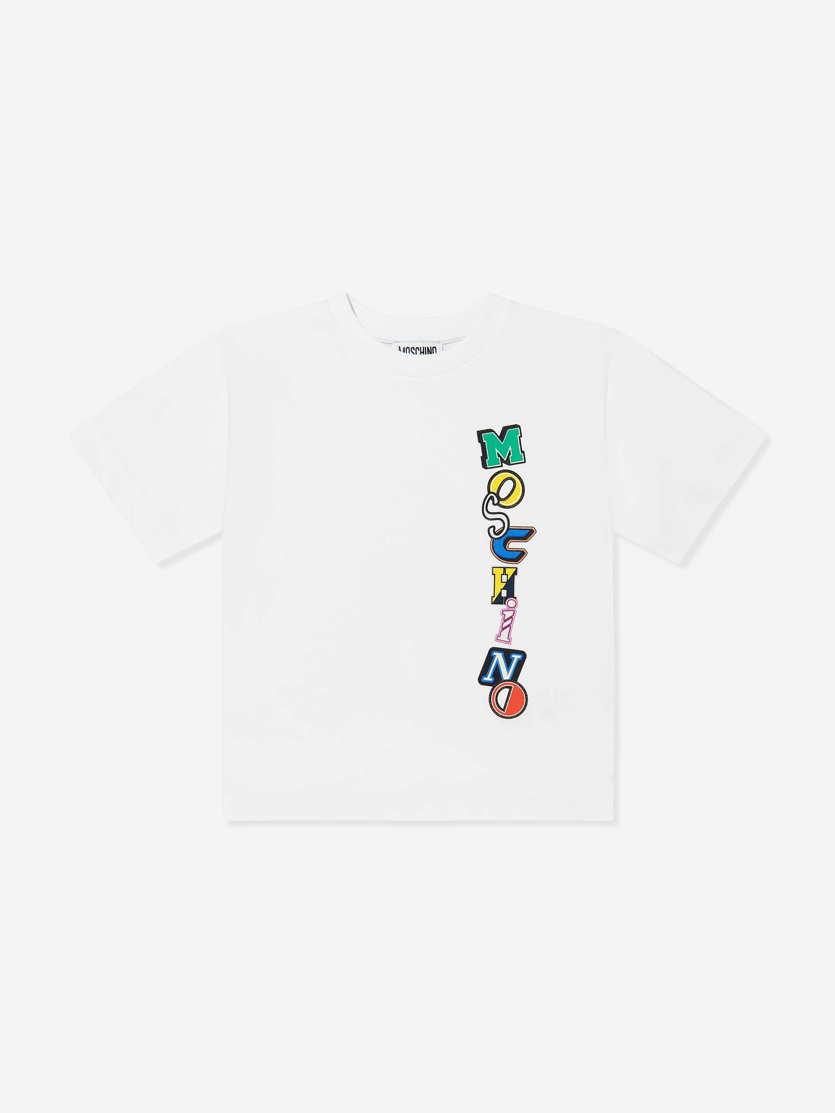 Moschino Kids Boys White Logo Print T-Shirt In - 5 Yrs