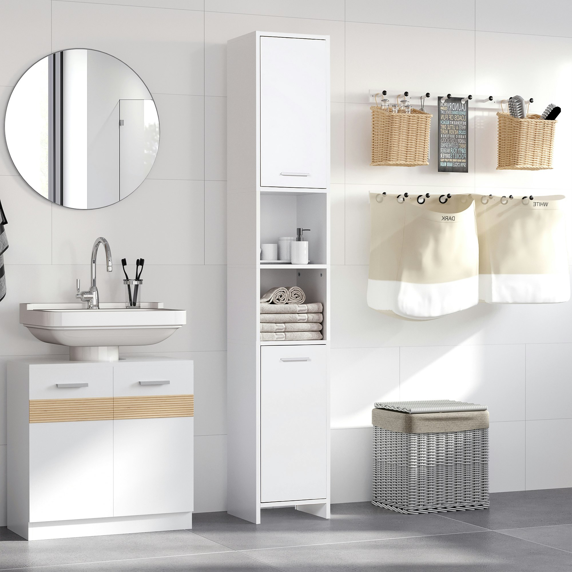 Rackhams Storage Cabinet For Bathroom Bedroom Freestanding W/Door Cupboard&Shelves