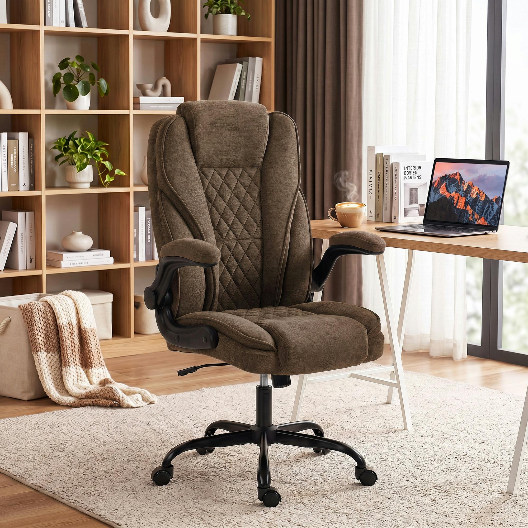 Rackhams Brown Office Chair, Computer Desk Chair With Flip-Up Armrest,