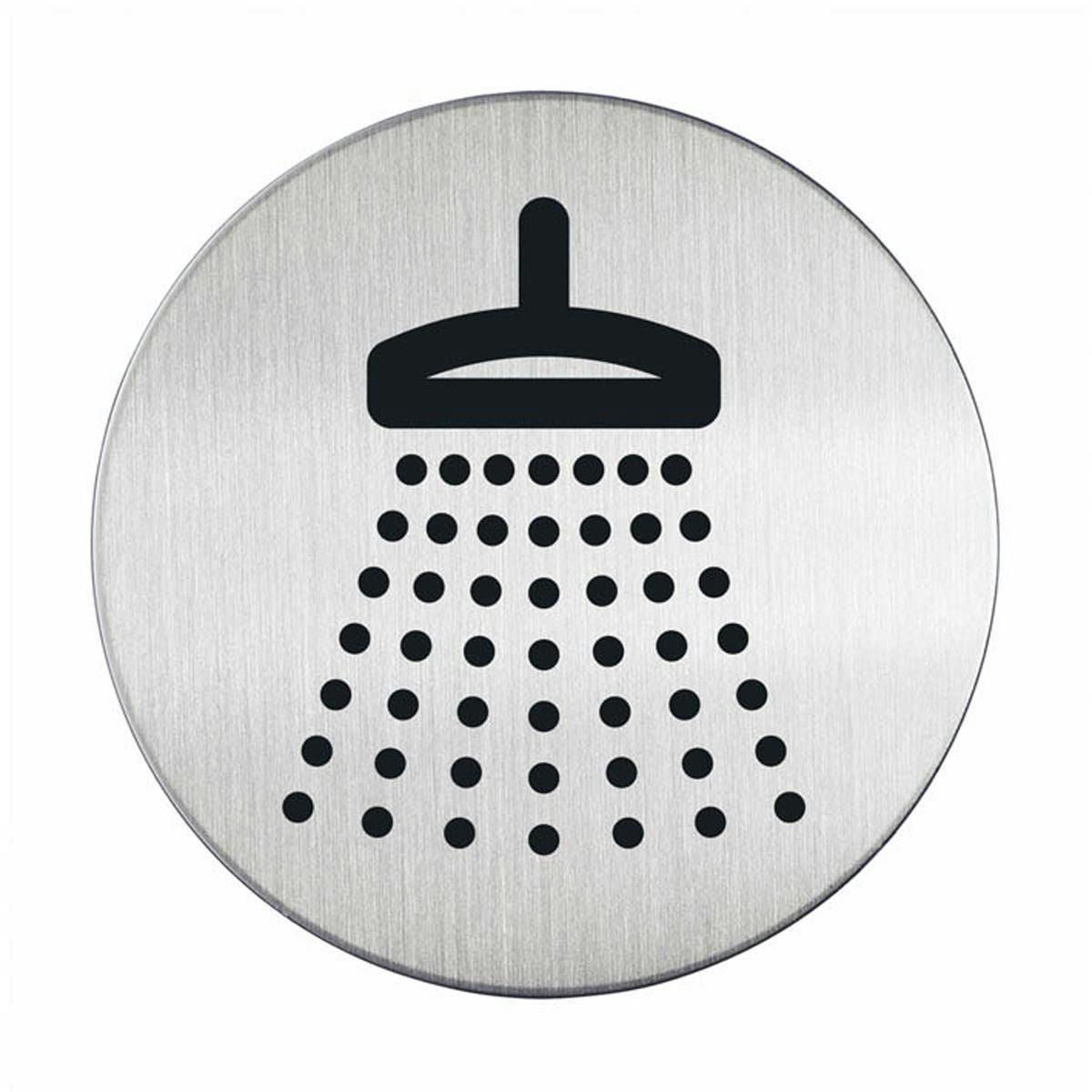Rackhams Adhesive Shower Sign Safety Symbol | Brushed Stainless Steel | 83Mm