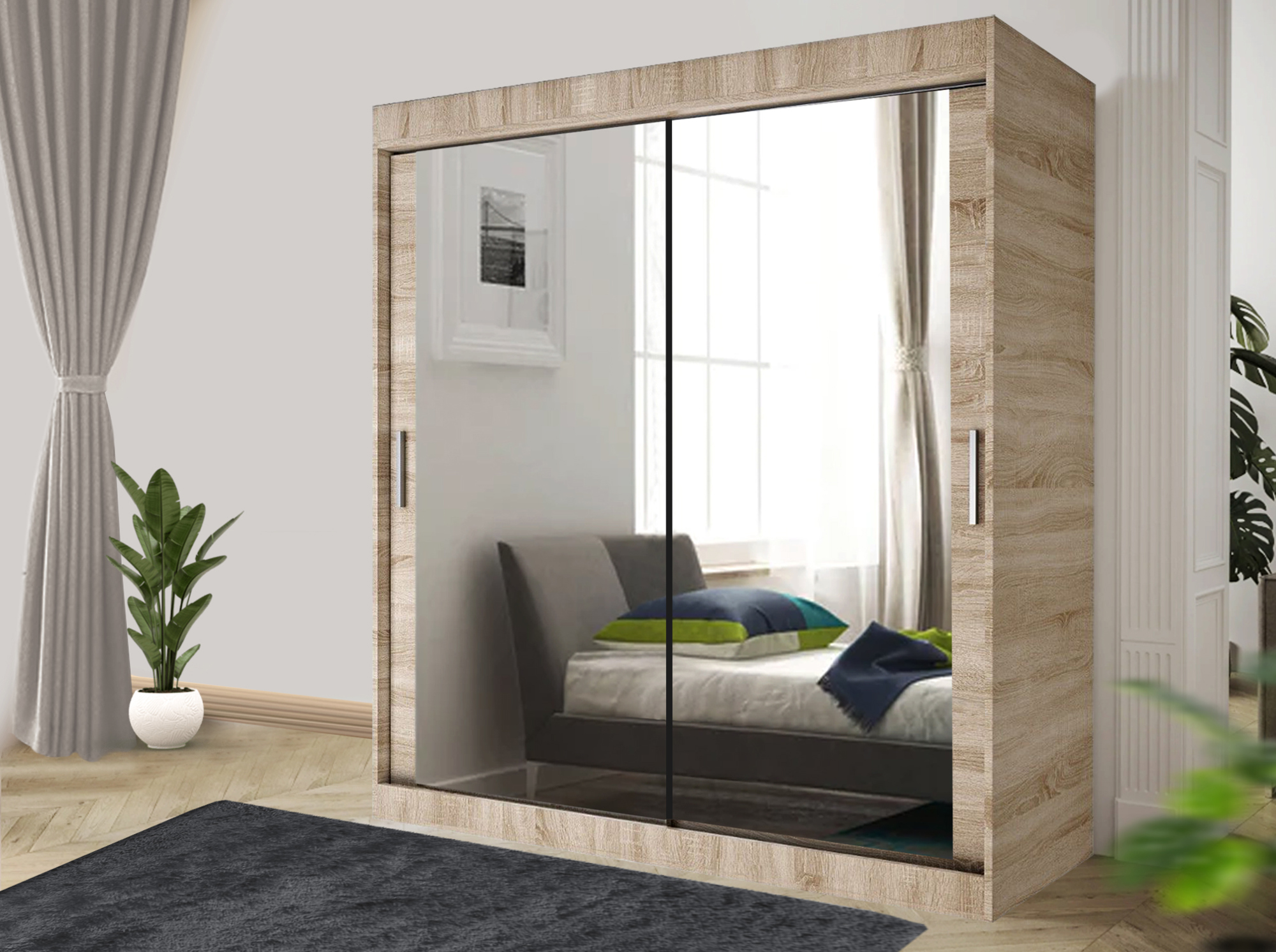 Rac3 White/Grey/Black Stylish Bedroom Sliding Wardrobe - Comes In /Oak And Width 100Cm/120Cm/150Cm/180Cm/203Cm/250Cm - 100Cm - Oak