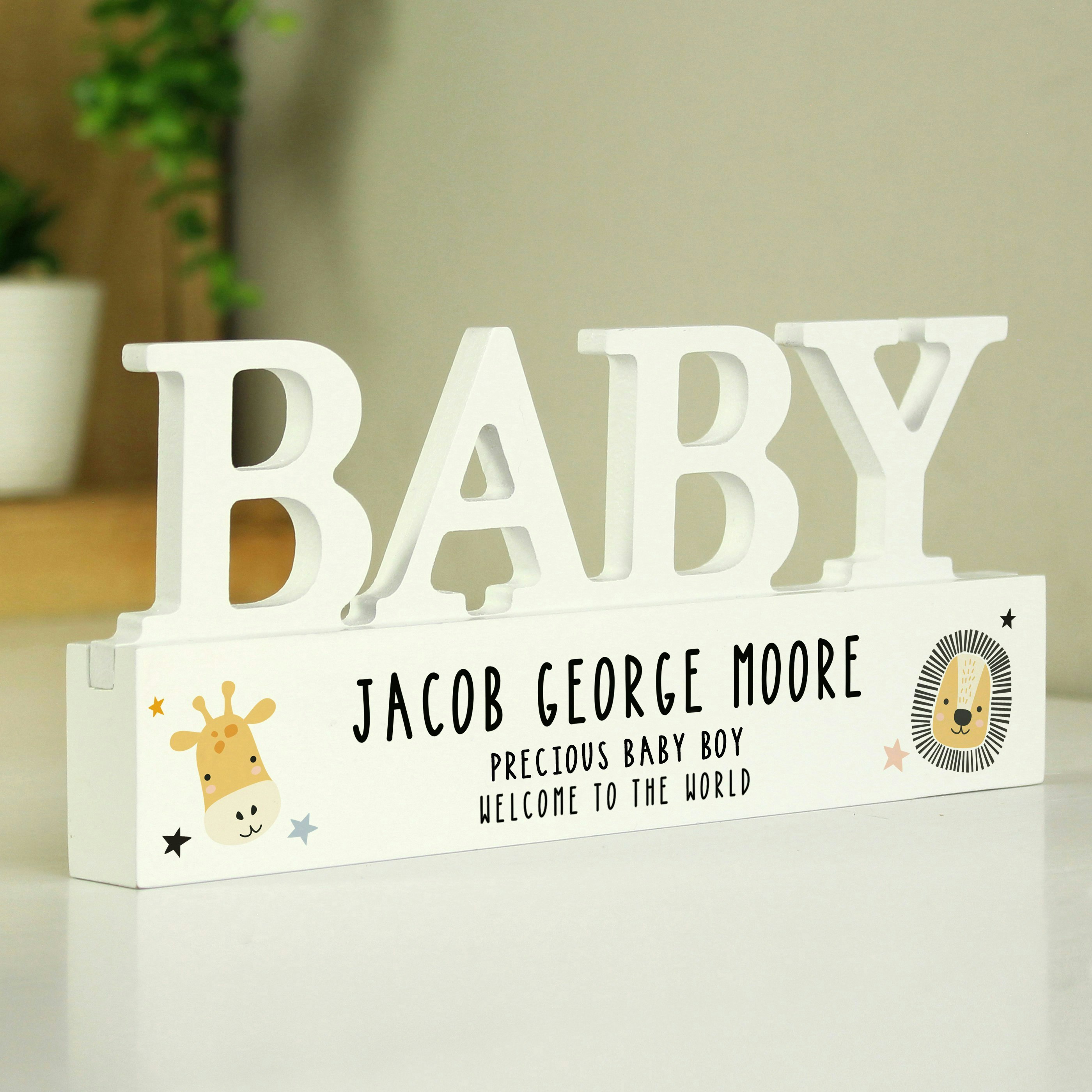 Personalised Memento Company Personalised Scandi Safari Animals Wooden Baby Ornament