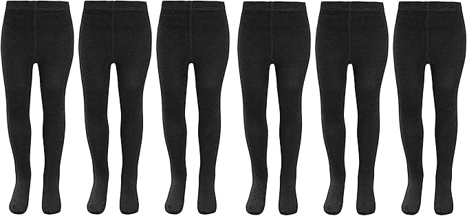 Kav Girls Black Tights - Simple And Smooth Cotton Tights For Children - Skin-Friendly Bottoms Tights For Everyday Casual Wear, Indoor And Outdoor - Pack Of 6 - 5-6 Years
