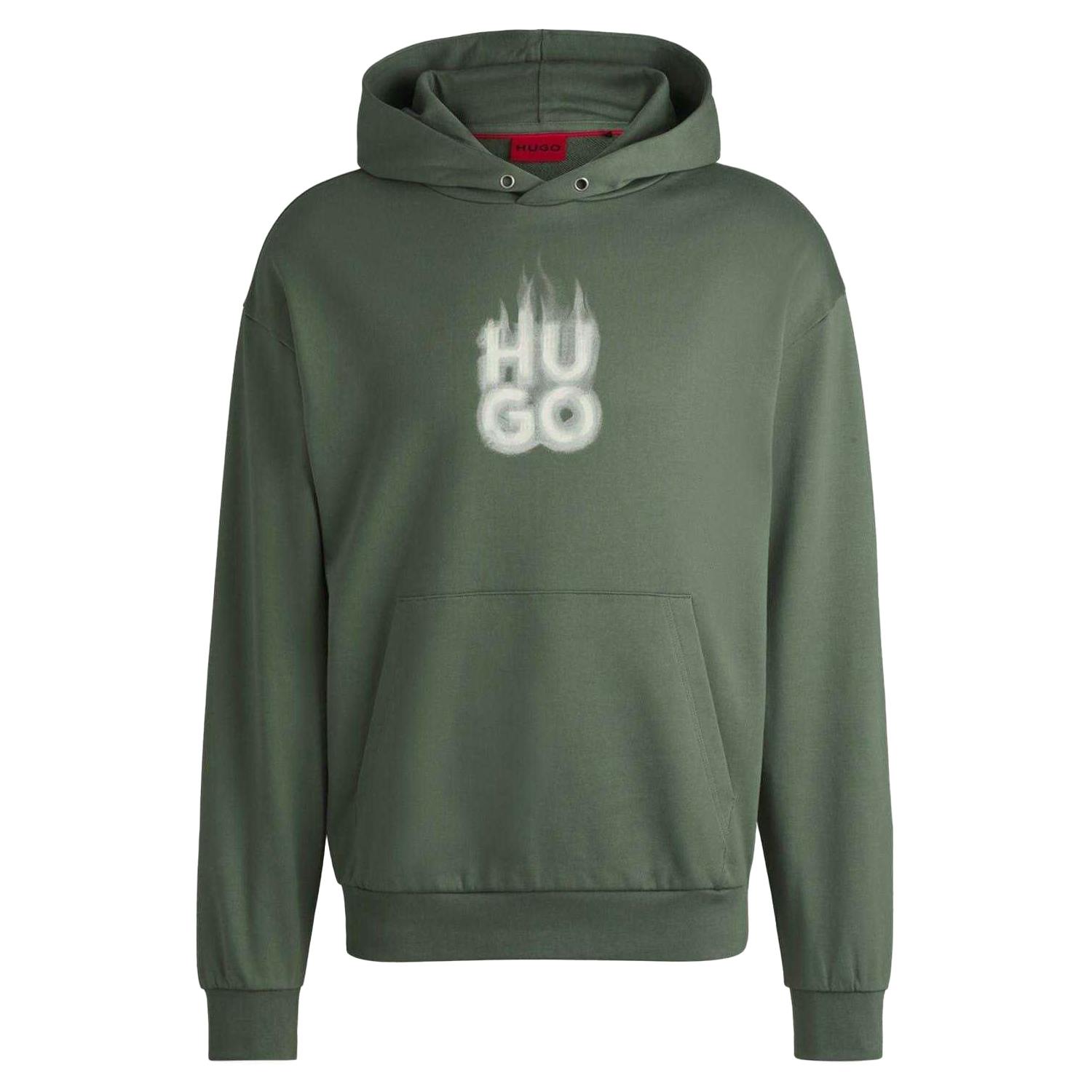 Hugo Boss Men's Green Flame Logo Hoodie - Xl - 100% Cotton