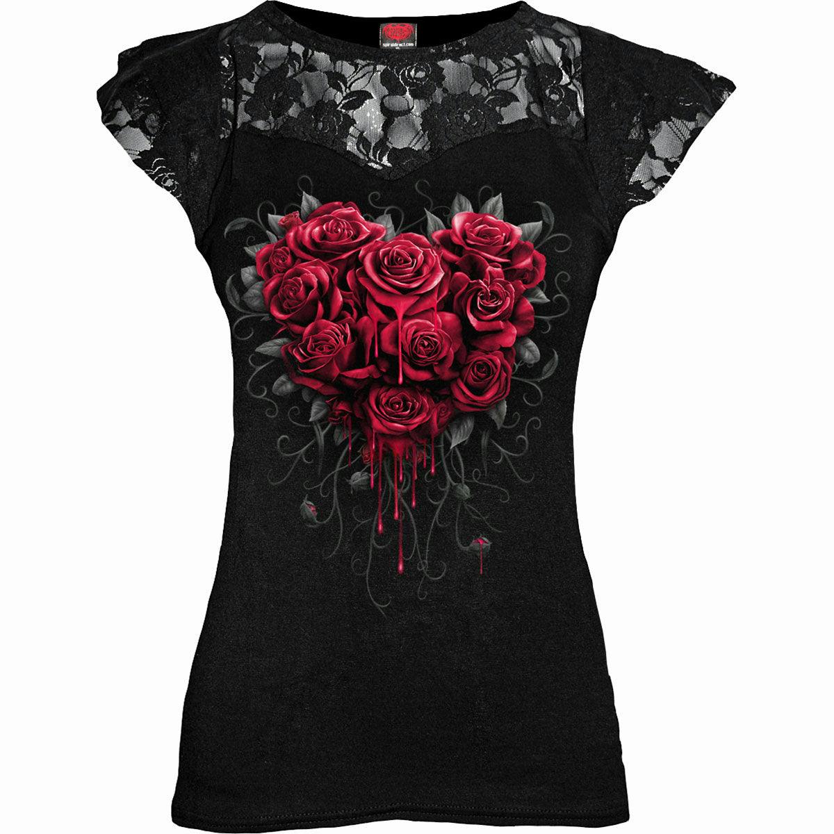 Spiral Direct Black Bleeding Heart - Lace Layered Cap Sleeve Top - 3XL - Digital - Digital