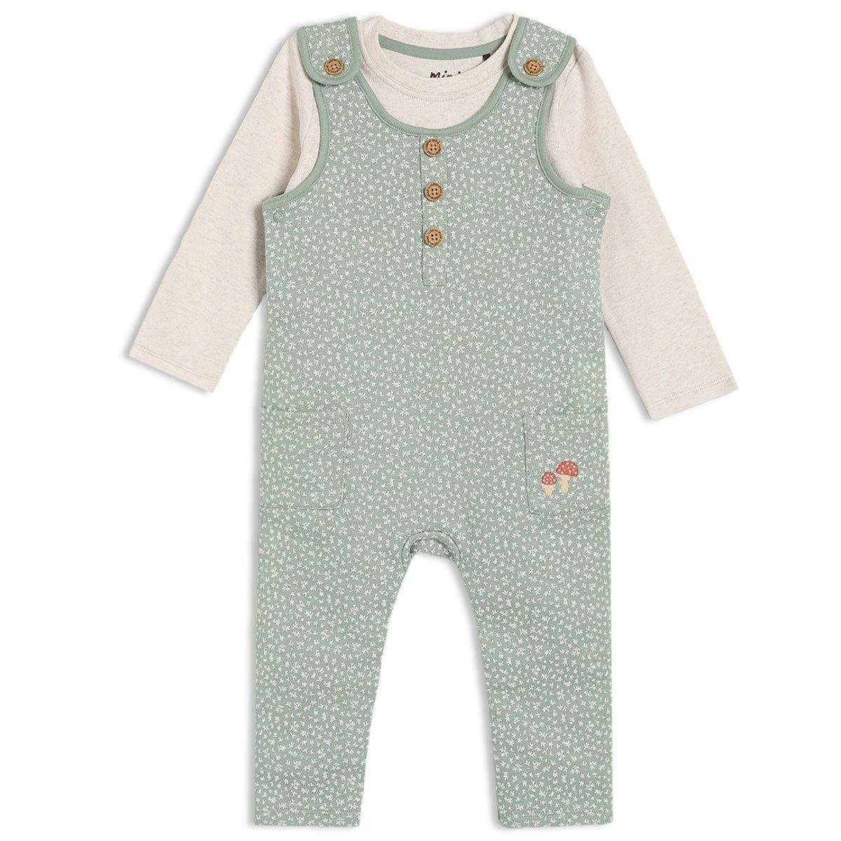 Mini Cuddles Unisex Infant Green/White Baby Printed Dungaree 2Pc Set, Multicolour - 12-18 Months