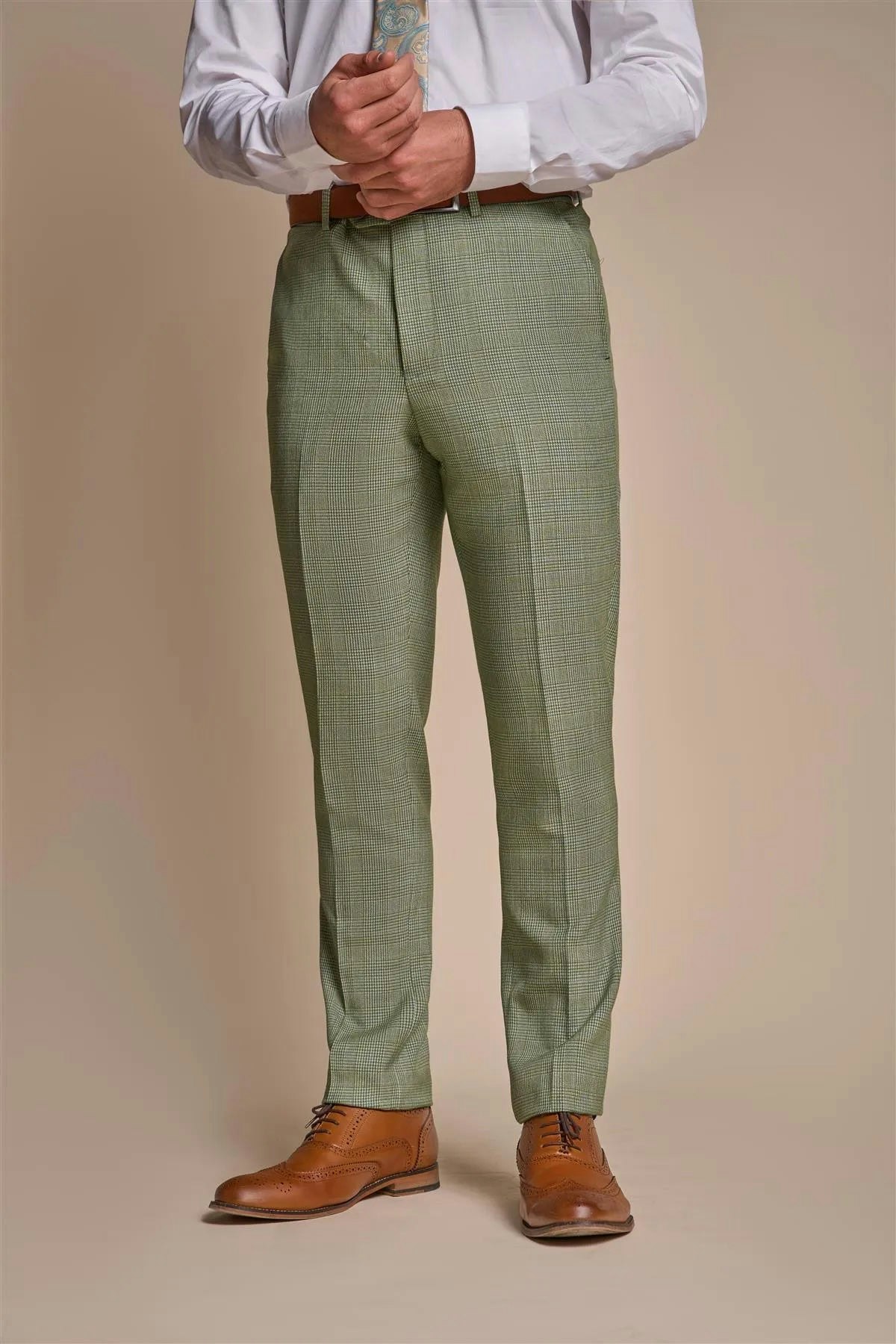 House Of Cavani Men's Green Caridi - Sage Checked Trousers - 46W 32L