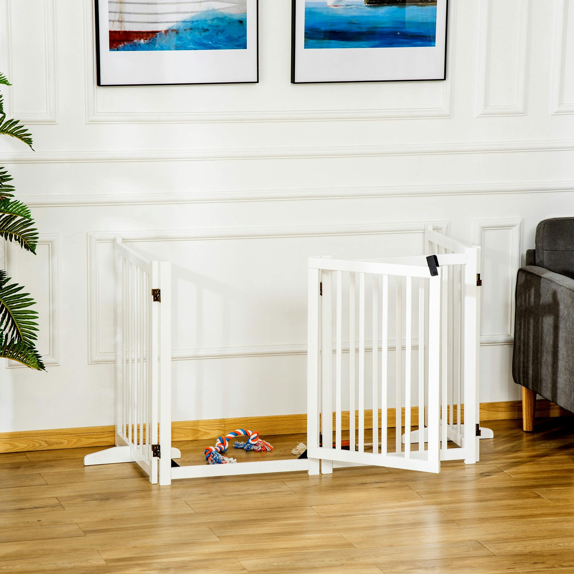Bobobiy White Wooden Dog Gate, Dog Fence Indoor, 80 Cm Tall Freestanding Pet Gate For Small And Medium Dogs With 4 Panels, 2 Support Feet, - Image 5