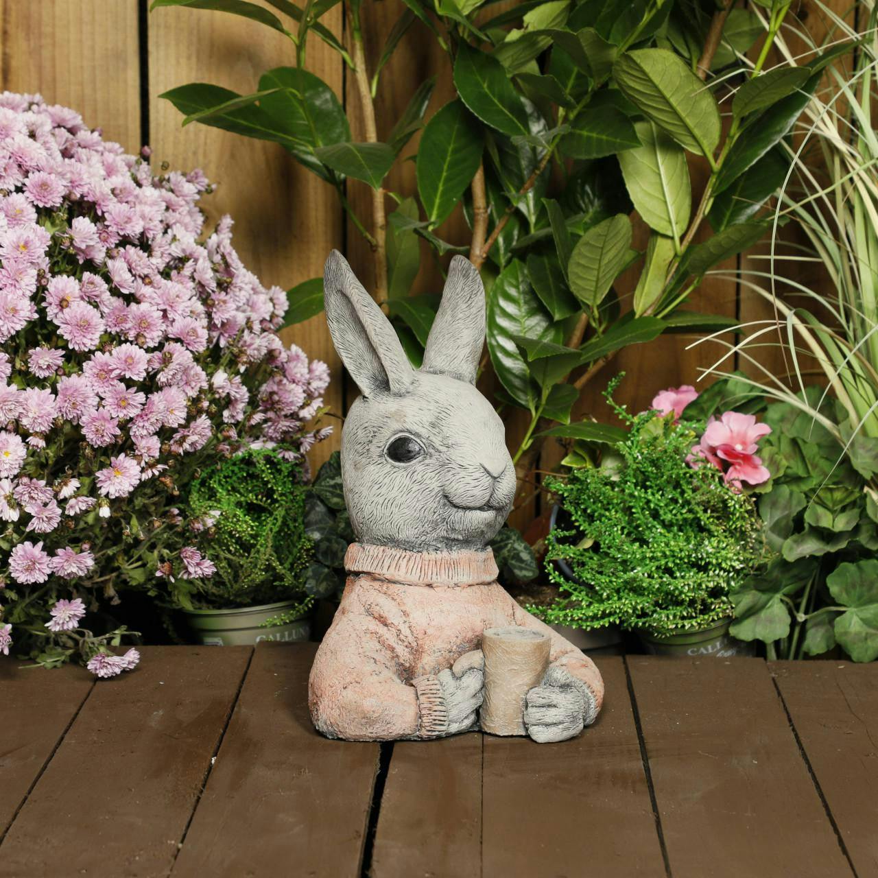 Osn Christmas Winter Bunny Stone Cast Statue Garden Ornament
