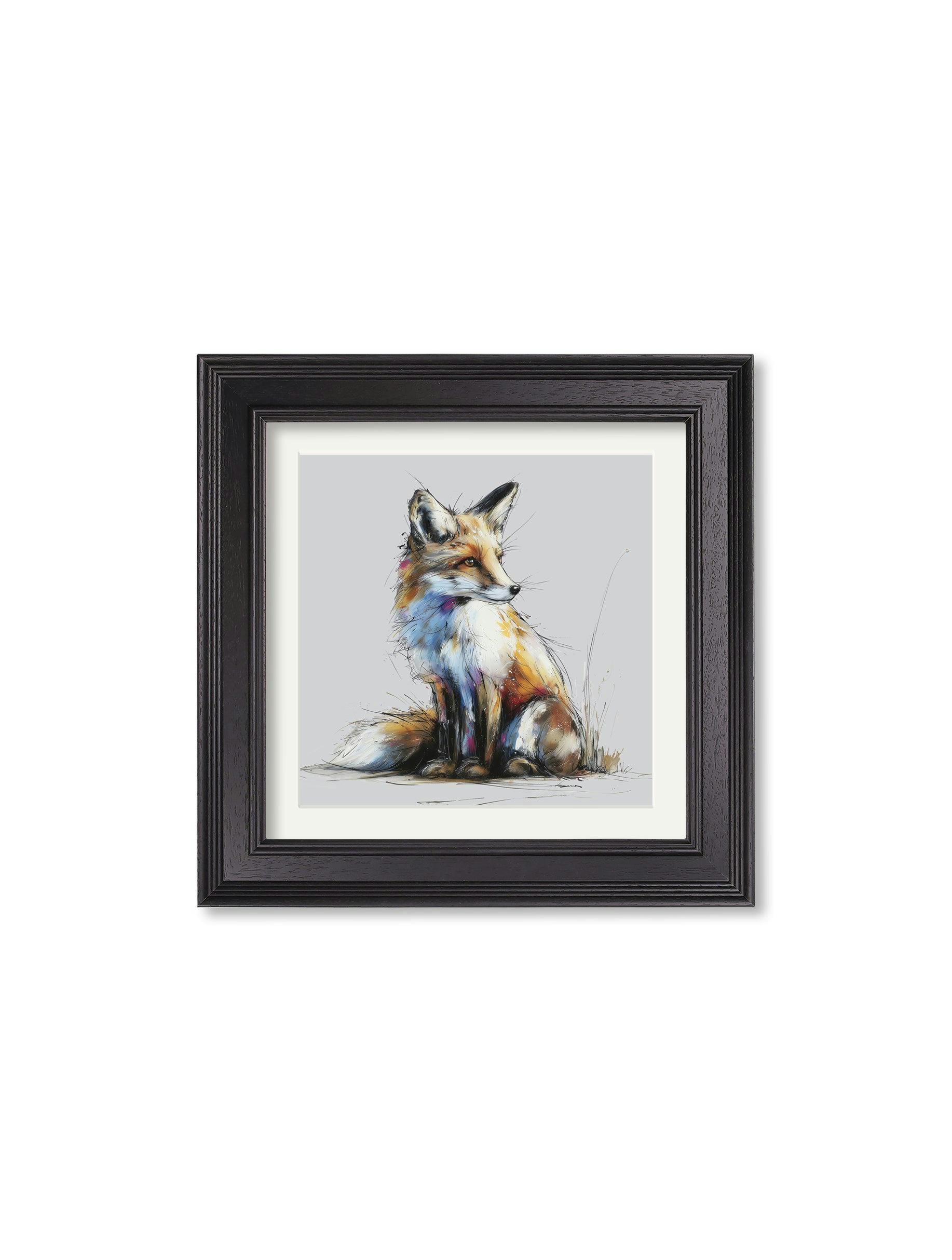 Rackhams Black Little Fox Cosy Sketch - Hurstwood Square Frame - Little Fox Cosy Sketch - 44 X 44 Cm