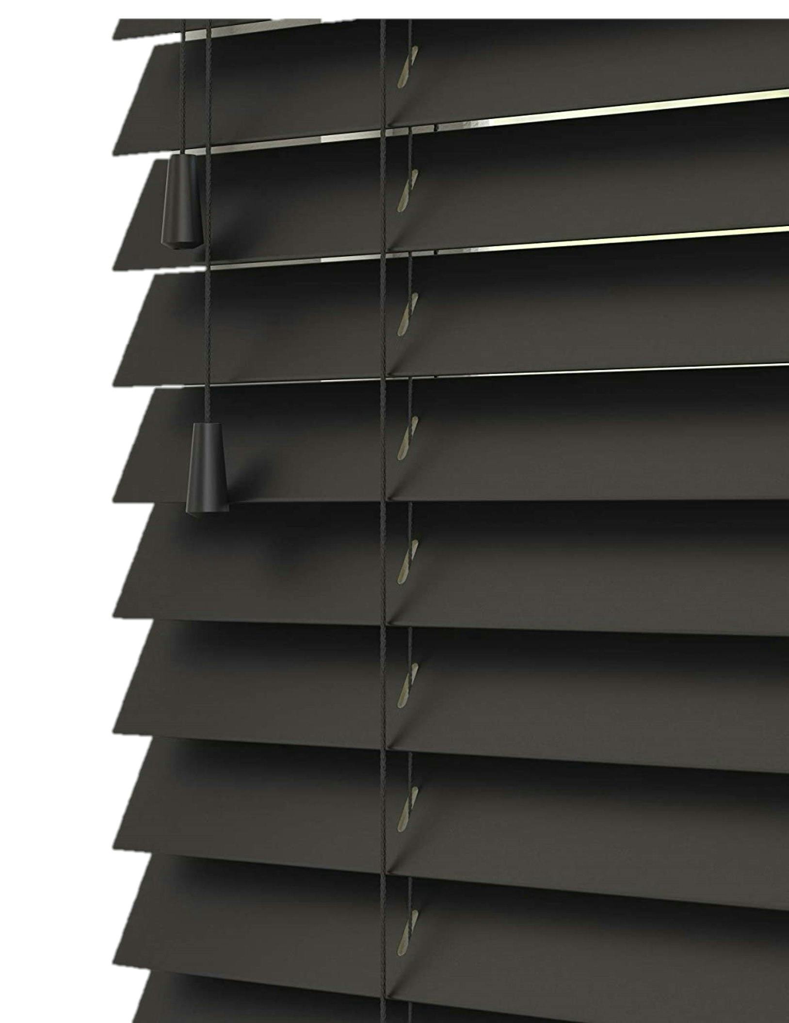 Newedgeblinds Black Ink Wooden Venetian Blinds With Strings (130Cm Drop) - 75Cm