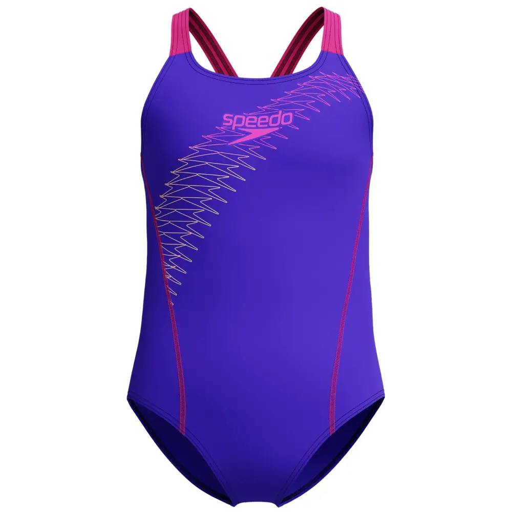 Speedo Girls Blue/Purple Medley Logo Medalist Swimsuit - Age 15-16