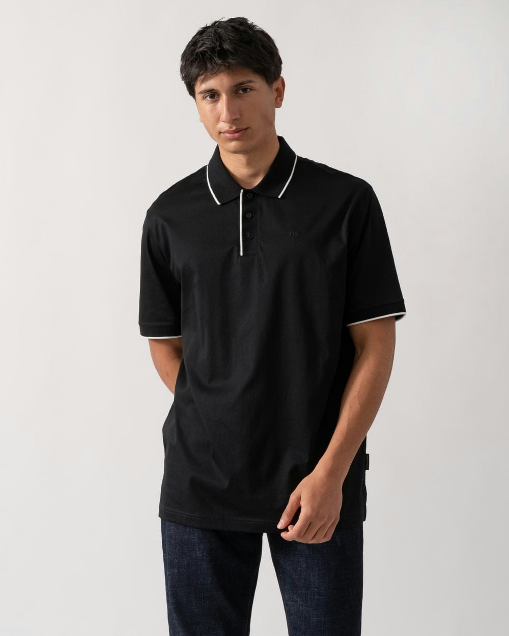 Armani Exchange Men's Black A|X Monogram Contrast Tipped Polo Shirt - Uc001 - Uc001 - Xl