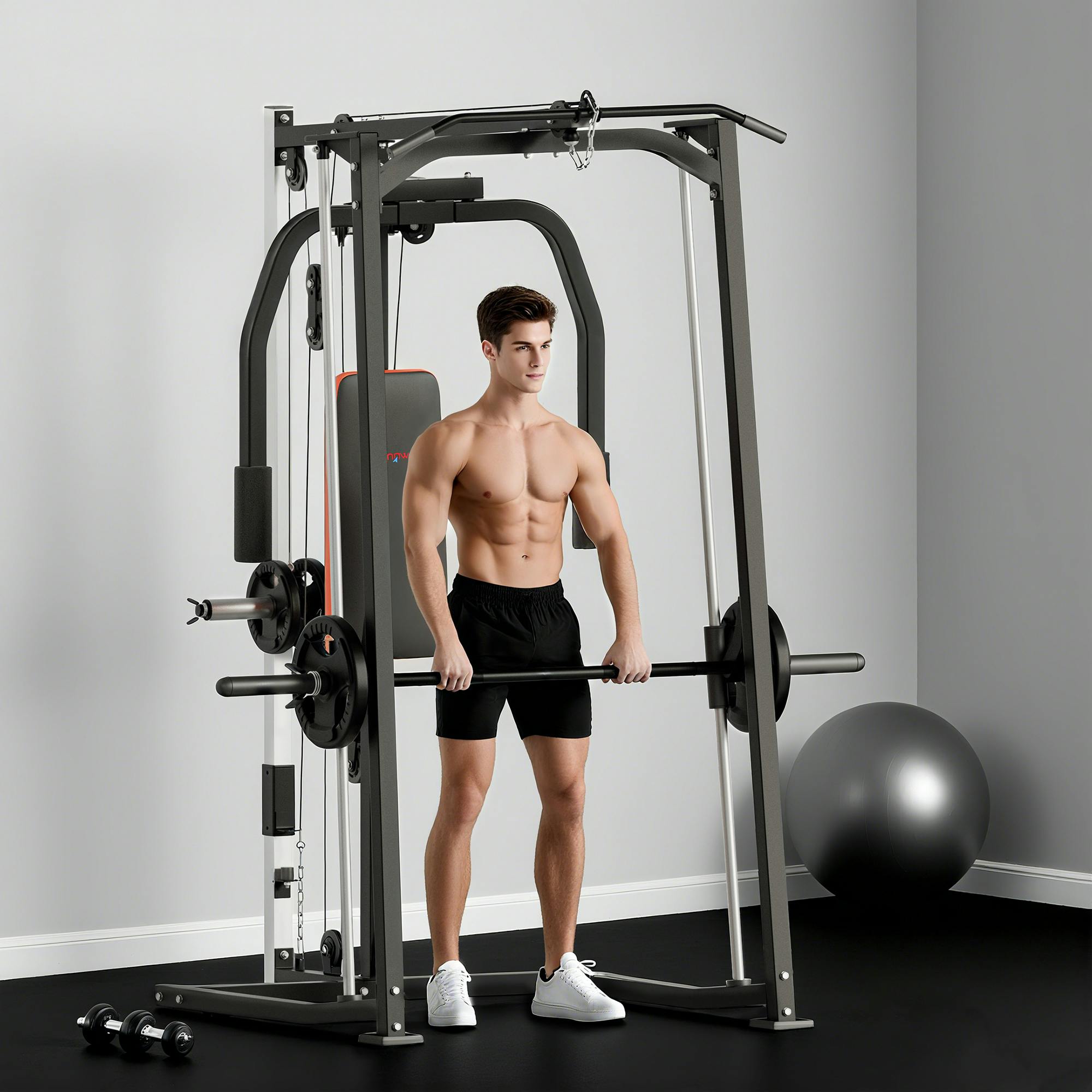 Sportnow Multigym, Smith Machine Power Cage For Home Gym, Weight Lifting