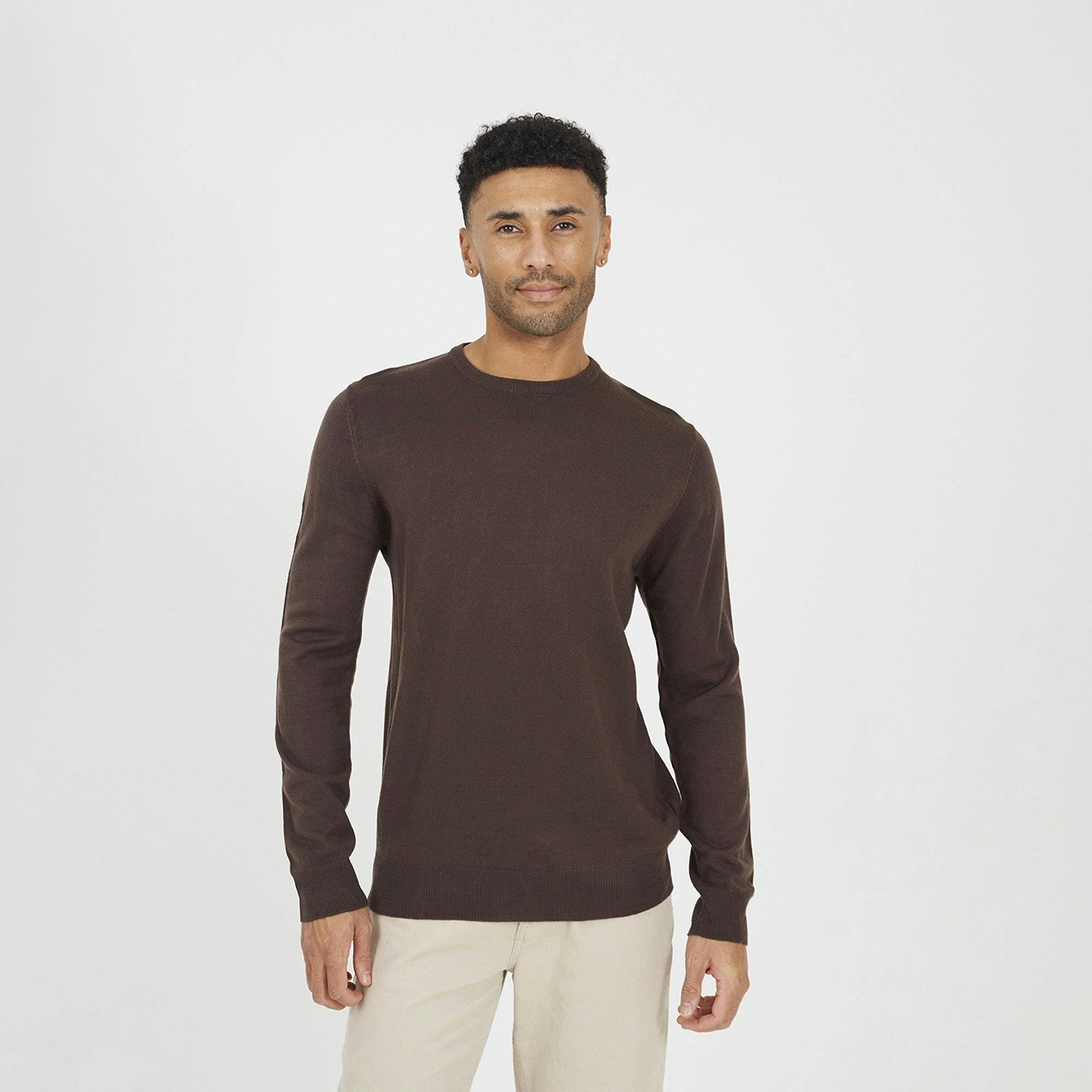 Brave Soul Crew Neck Knitted Jumper - Chocolate - Chocolate - Xxl