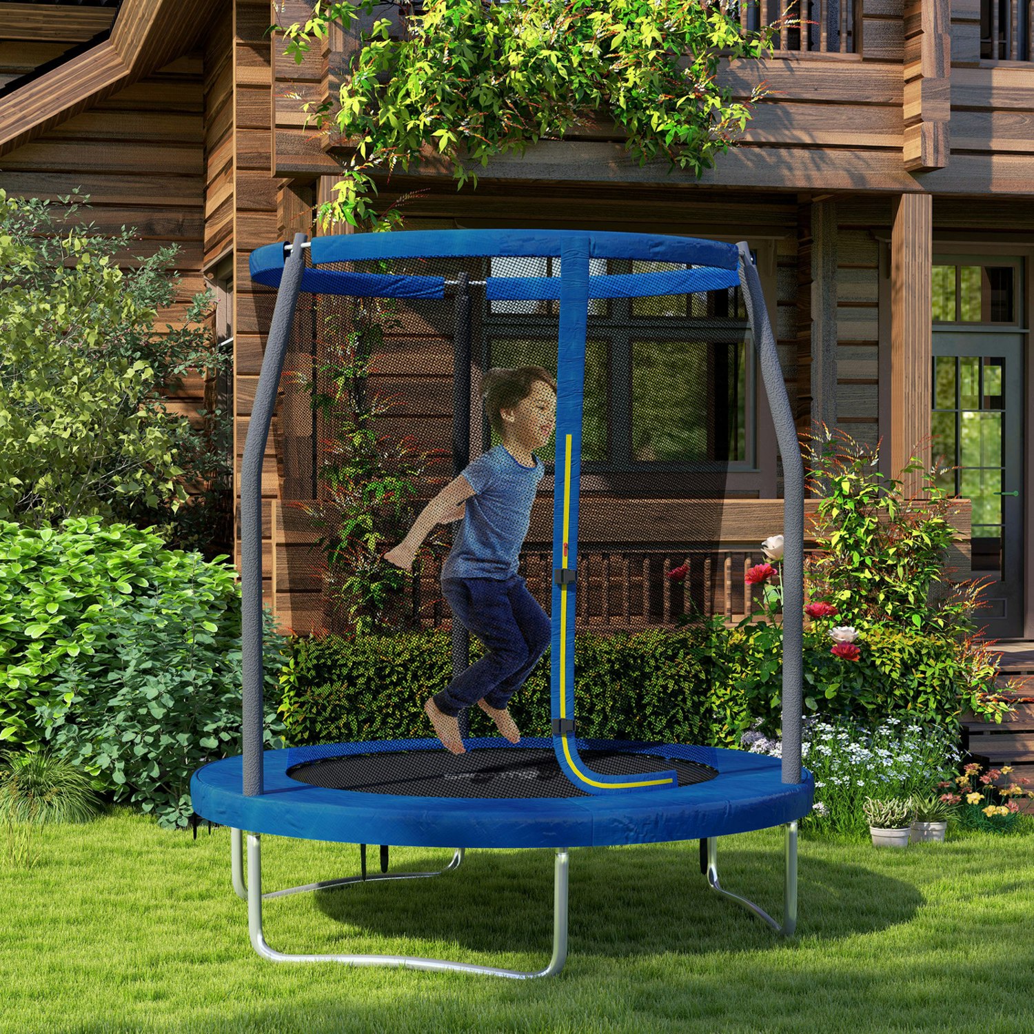 Sportnow Blue 6Ft Outdoor Trampoline With Safety Enclosure Net, - 6Ft
