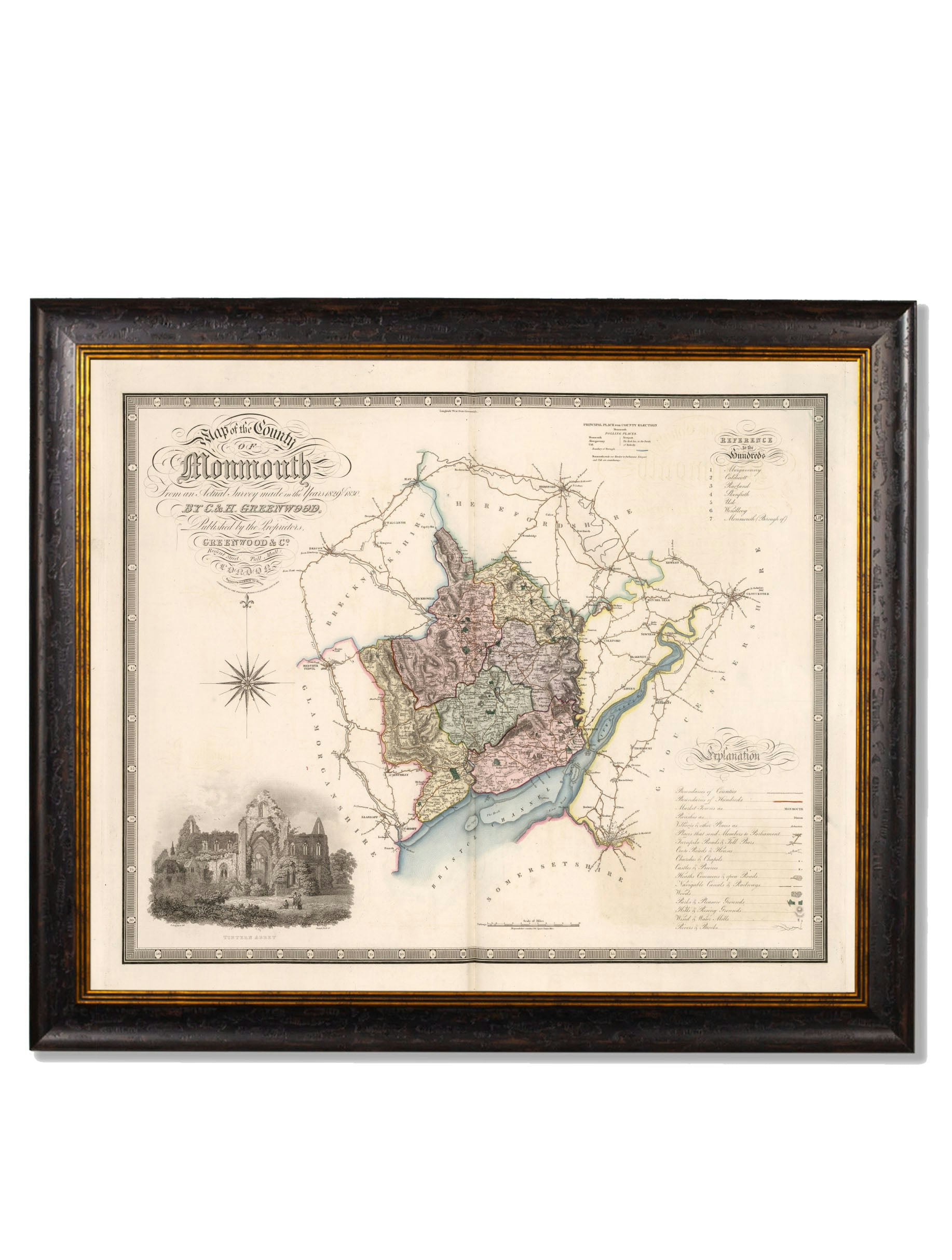 Exceptional Art Black C.1830 County Maps Of England - 70 X 84Cm - Monmouth
