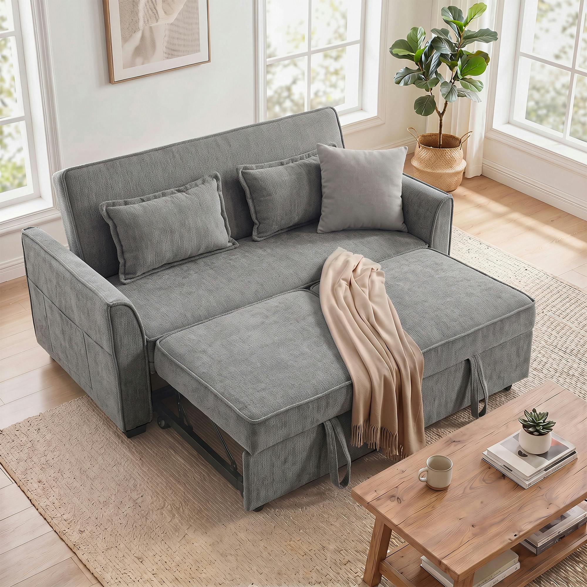 Rackhams Grey Sofa Bed, 4-In-1 Convertible Pull Out Sleeper Sofa