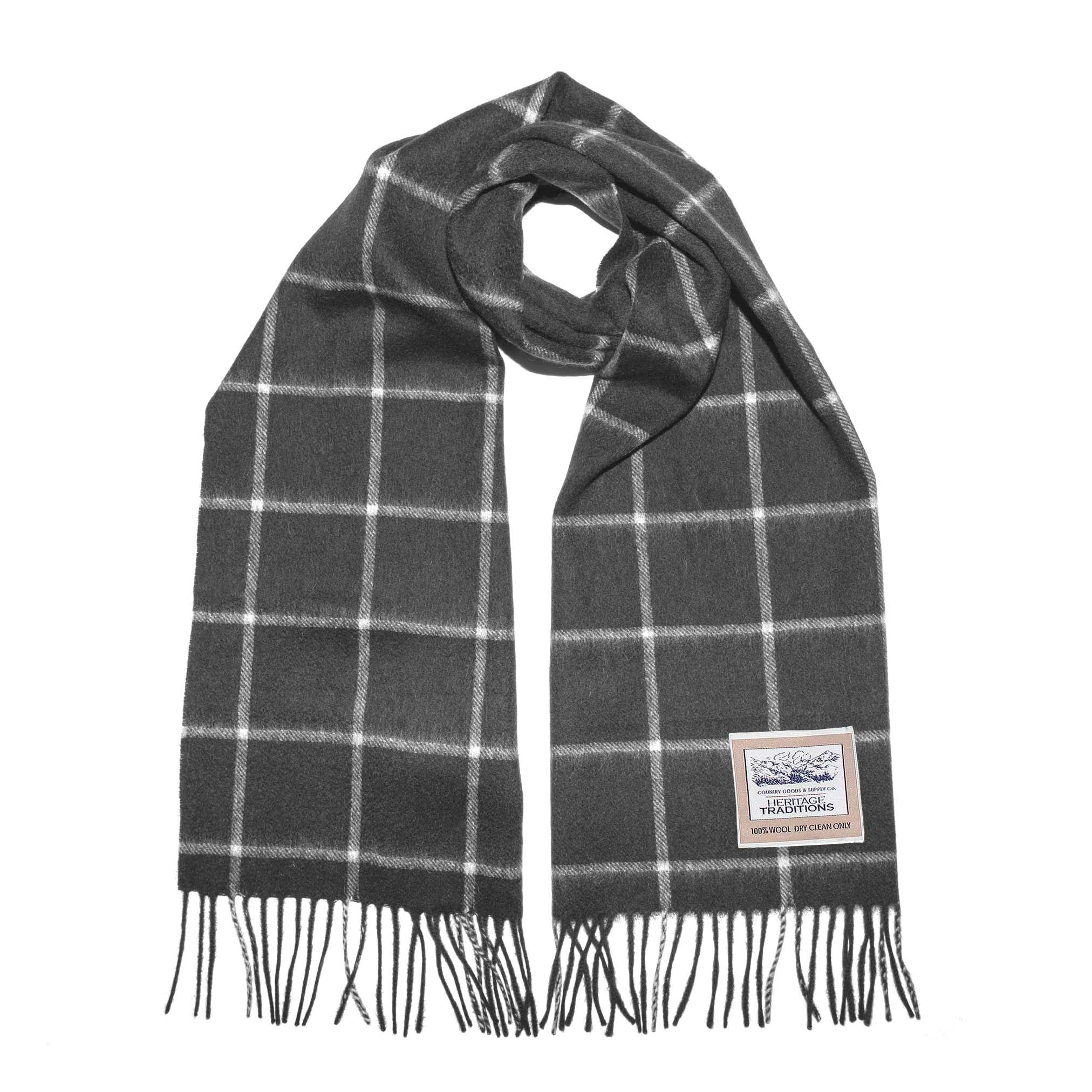 Heritage Traditions Pure Wool Check Scarf - Charcoal Box Check