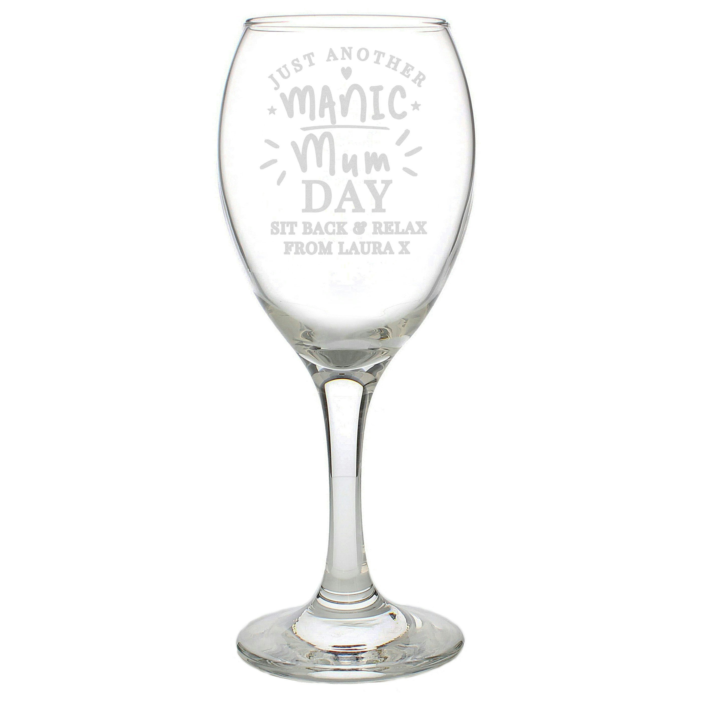 Personalised Memento Company Red/White Personalised Manic Mum Day Wine Glass