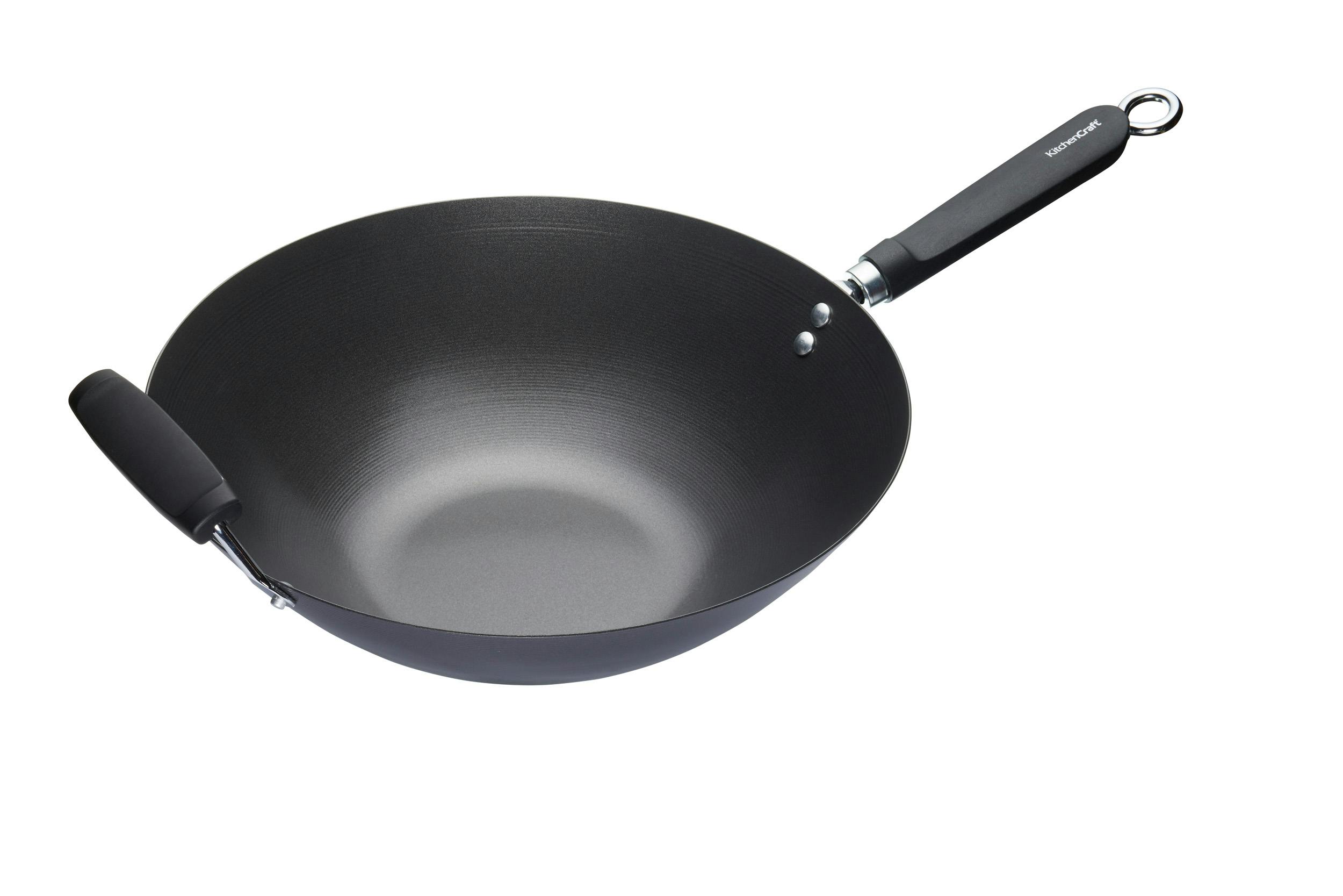 Rackhams Black World Of Flavours Oriental Carbon Steel 35.5Cm Non-Stick Wok - Carbon Steel - Wok