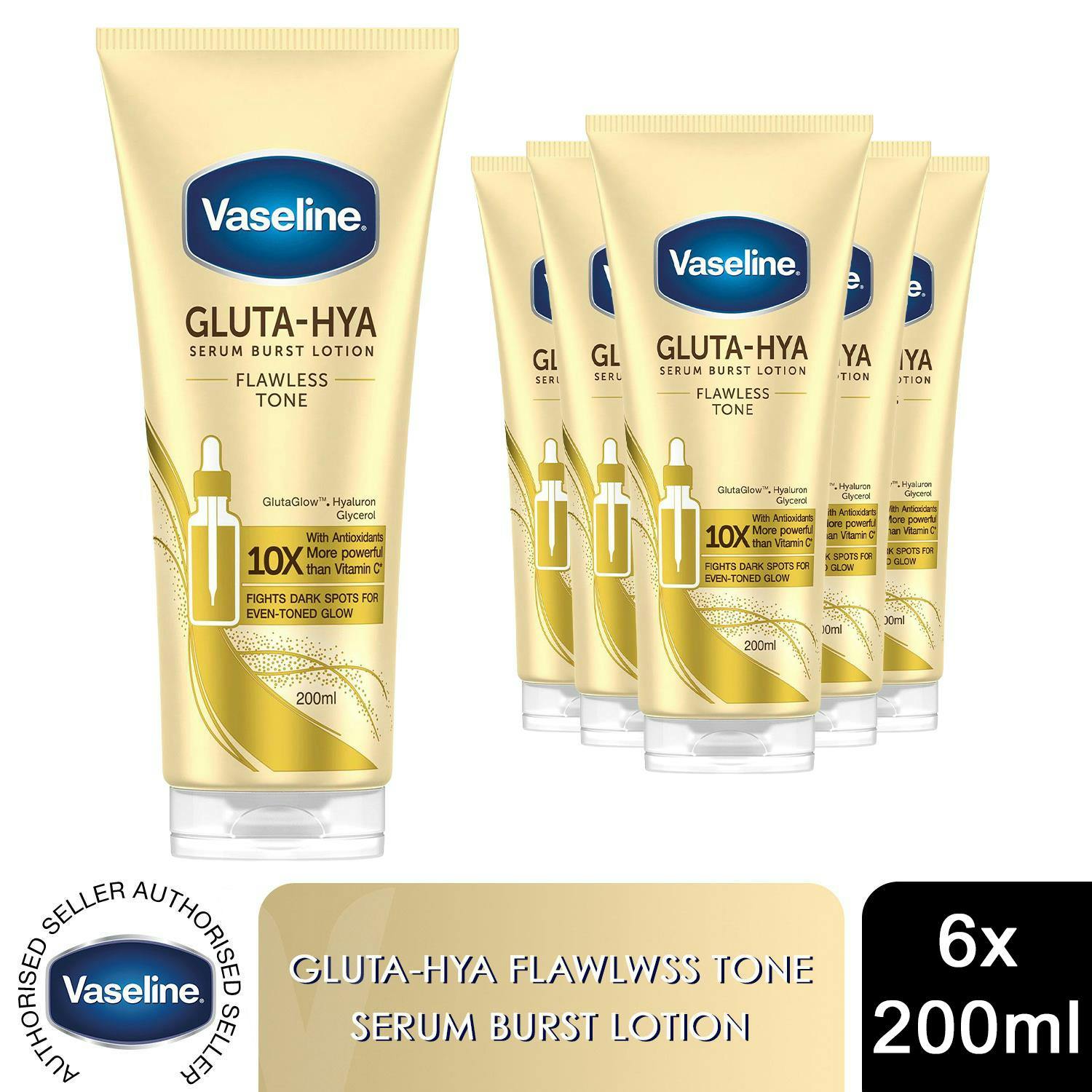 Vaseline White Gluta-Hya Flawless Tone Serum Burst Body Lotion 200Ml, 6 Pack In - Image 2