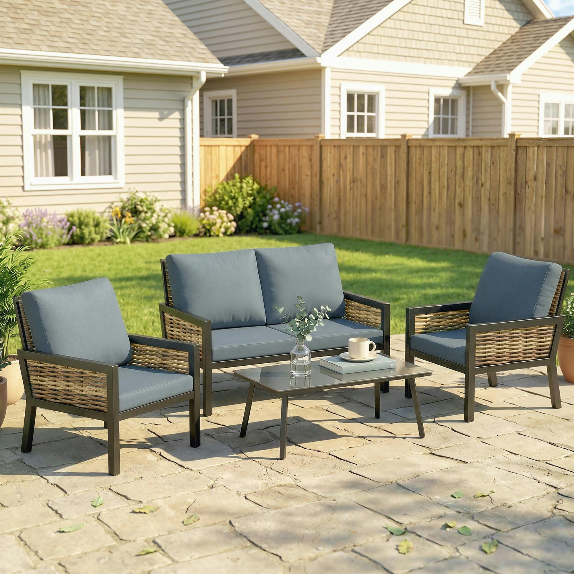 Rackhams Grey Rattan Garden Furniture Set, Outdoor Furniture Conversation Set
