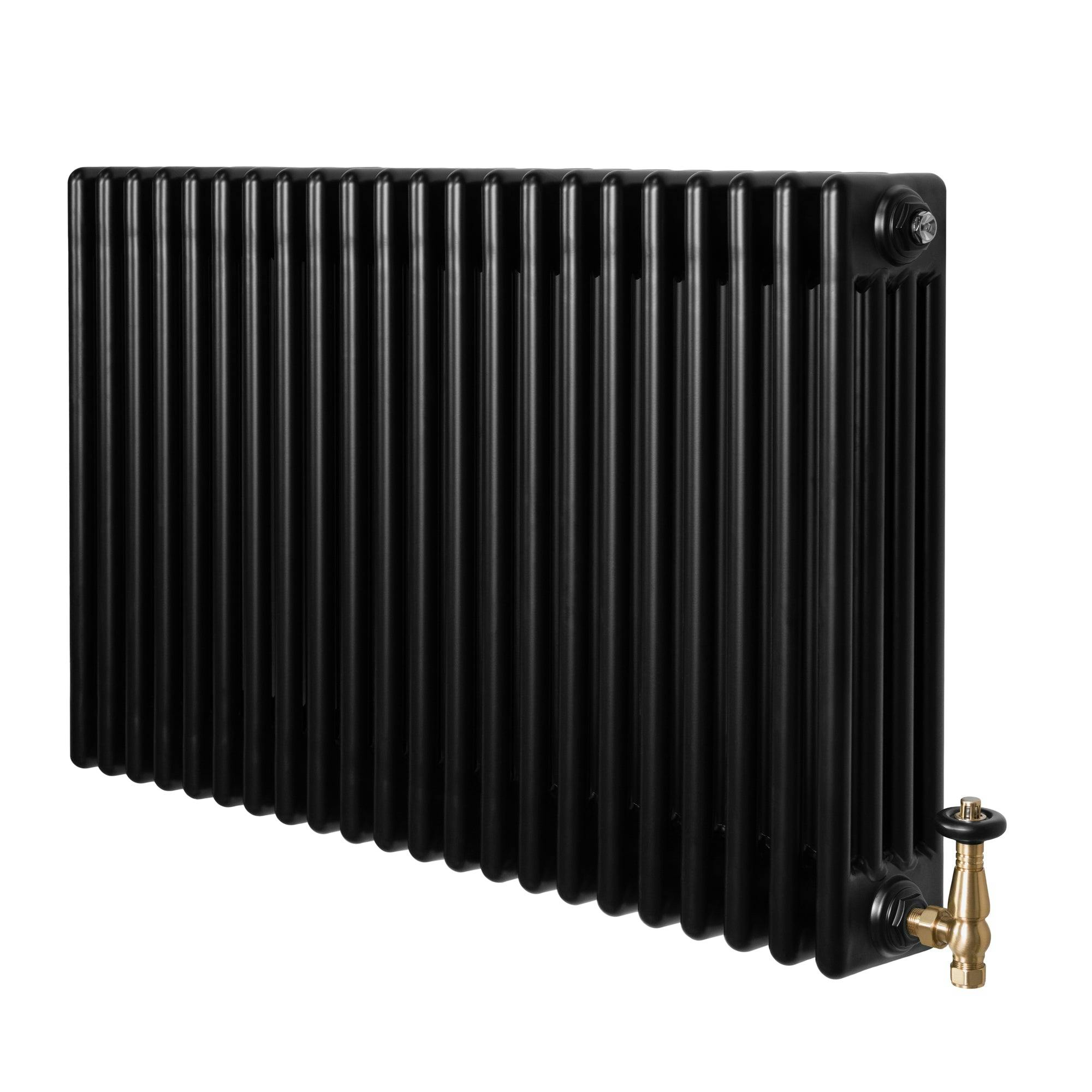 Monstershop Black Traditional 4 Column Radiator & Valves - 600 X 1010Mm