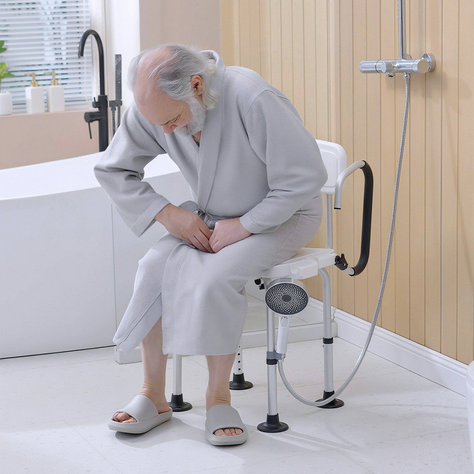 Homcom White Adjustable Shower Stool With Suction Foot Pads For Elderly