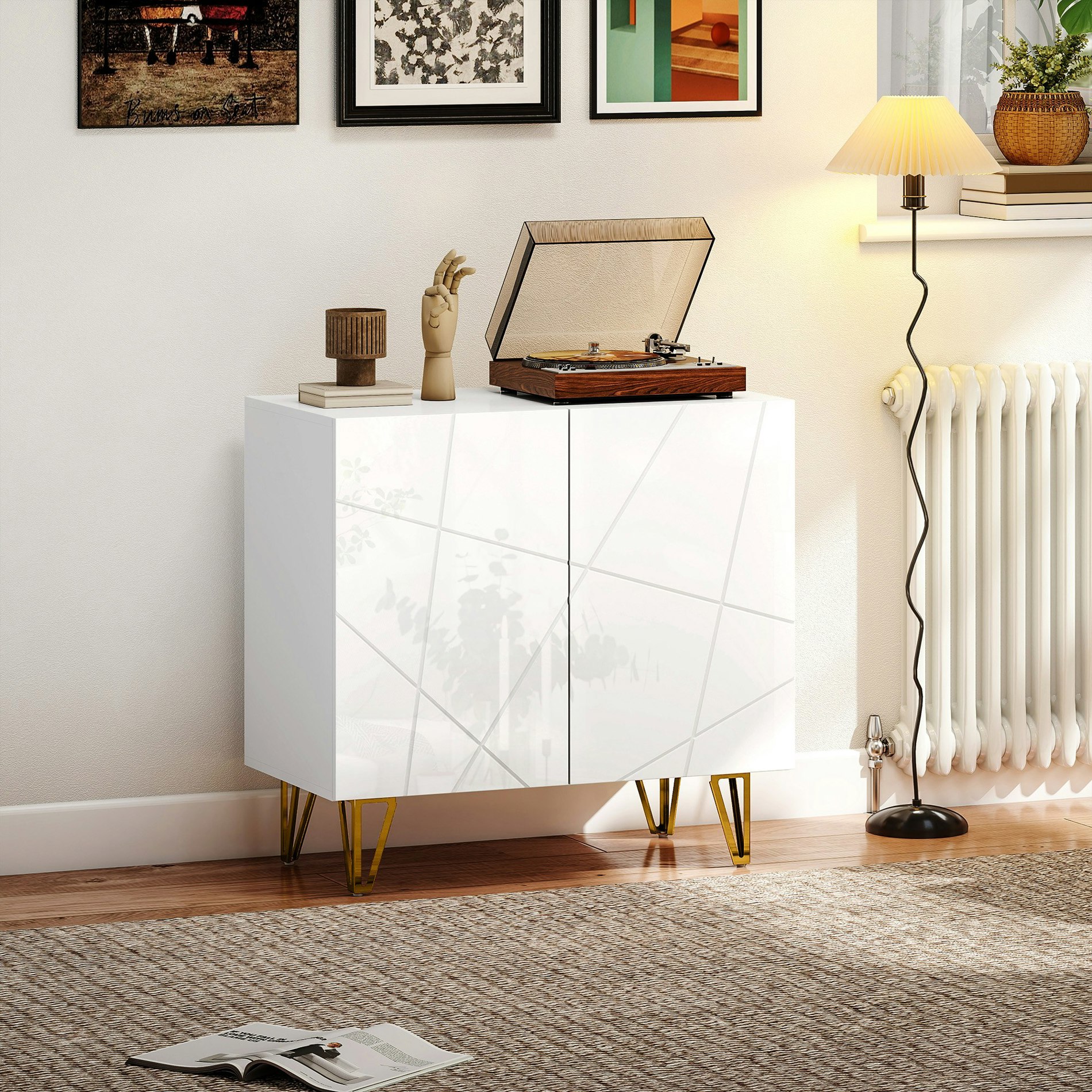 Rackhams Black/White Storage Cabinet, Sideboard With Adjustable Shelf,