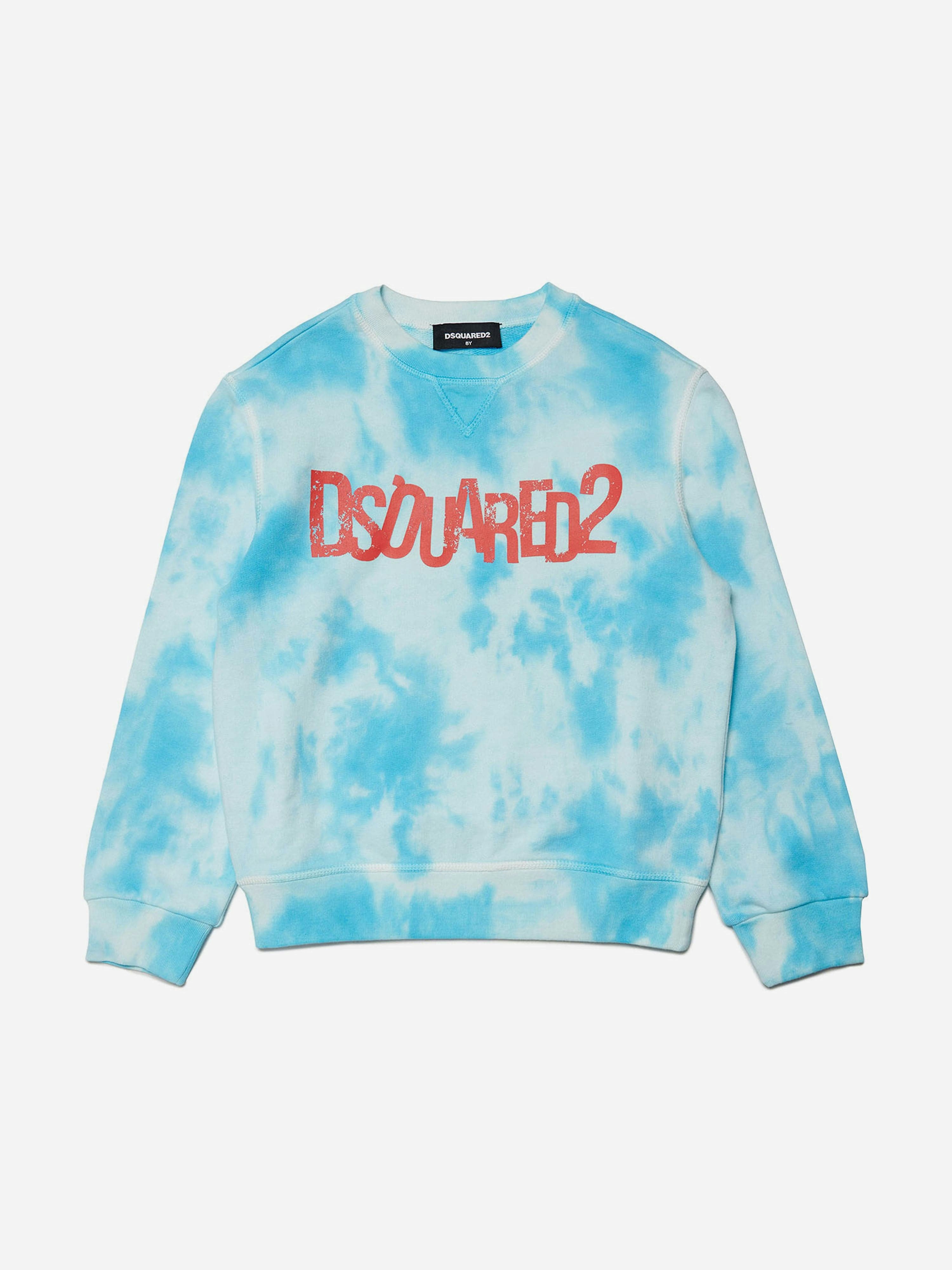 Dsquared2 Kids Boys Blue Tie-Dye Logo Sweatshirt In - 12 Yrs