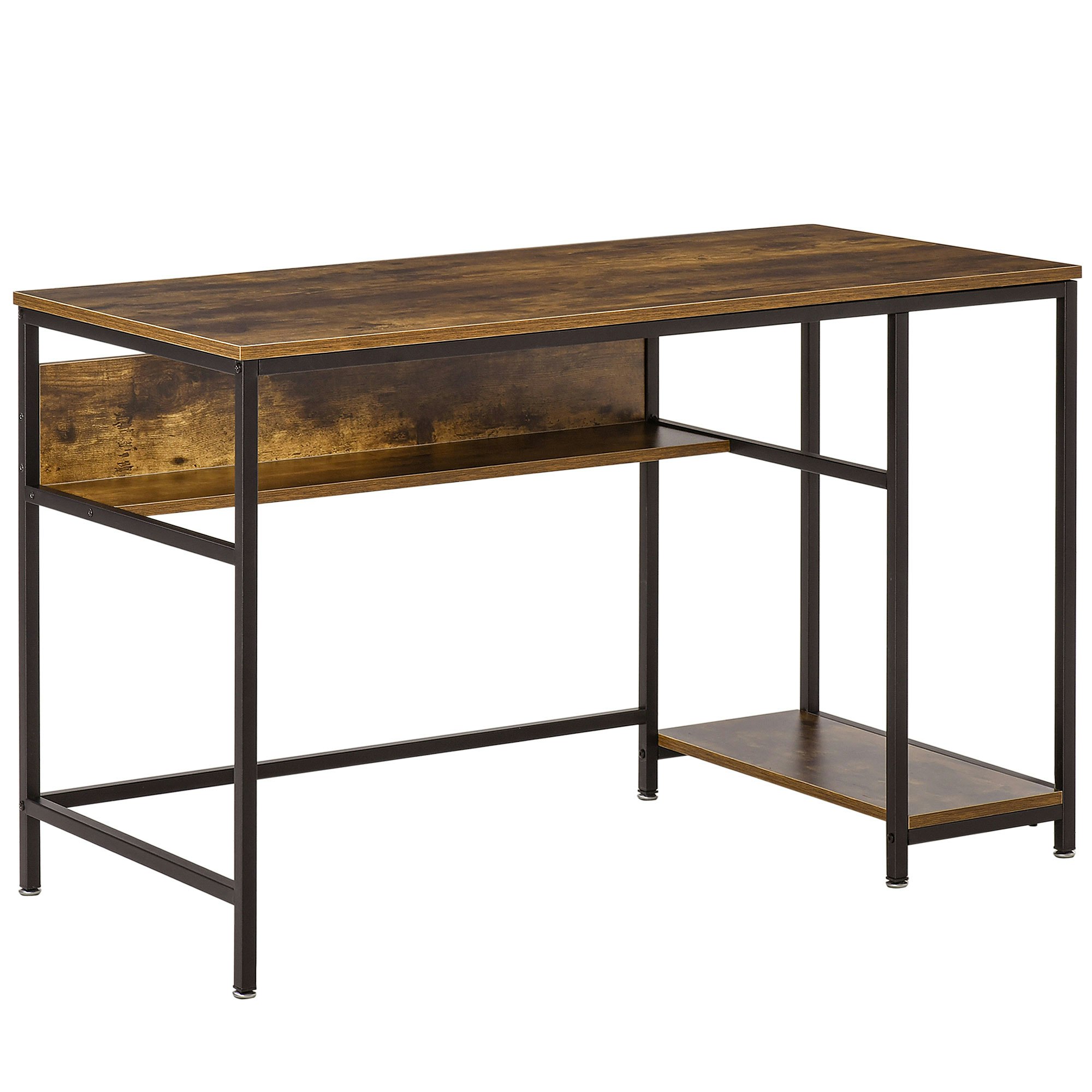 Homcom Brown Home Office Computer Writing Desk Study Workstation W/ Storage - Rustic