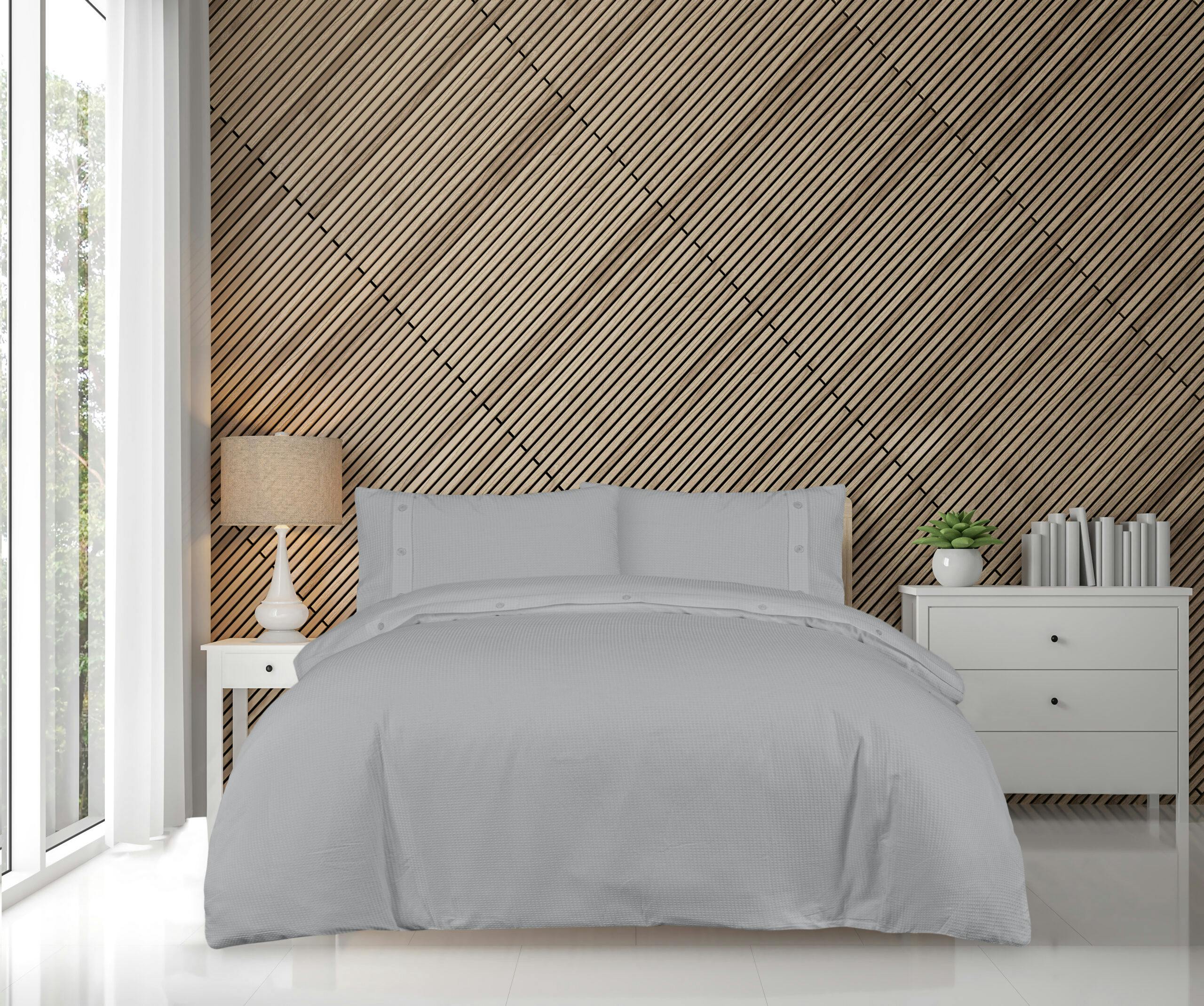Rackhams Grey Waffle Duvet Cover With Pillowcases - Super King (220Cm X 260Cm)