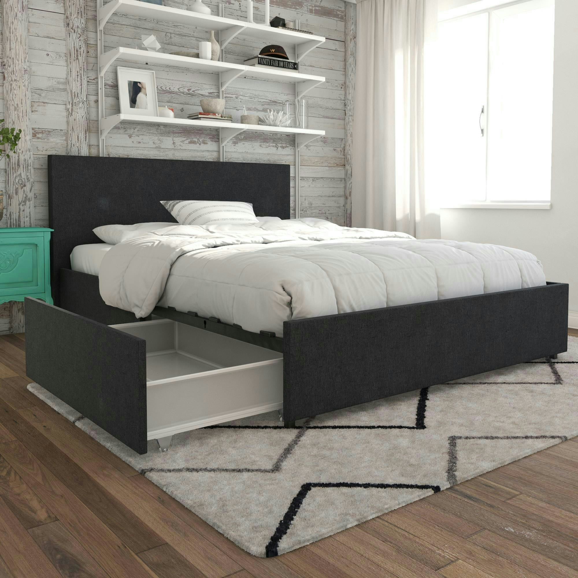 Rackhams Dark/Grey Kelly Bed With Storage Fabric - Double