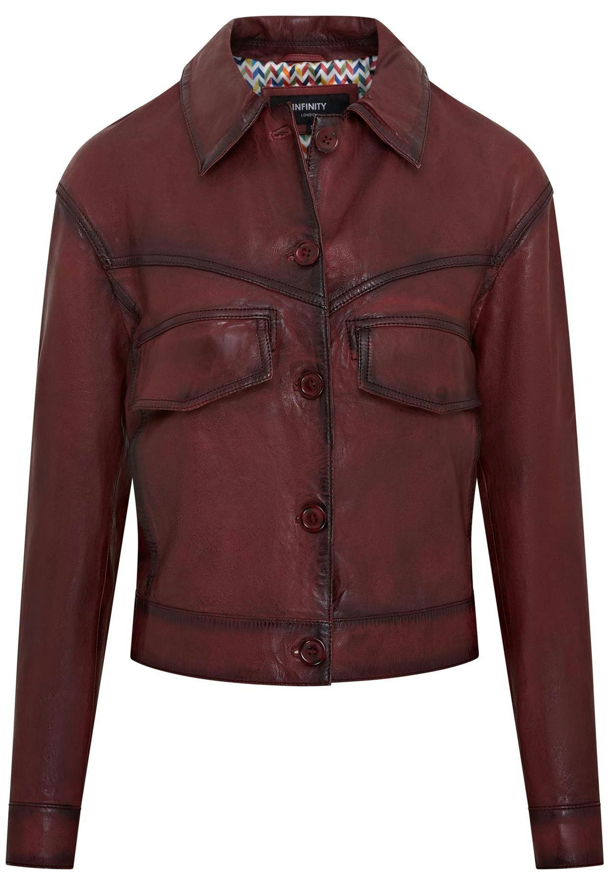 Infinity Leather Women's Red Retro Biker Leather Jacket - Kopervik - Ox - Uk 5XL/24 | Eu 50 | Us 20
