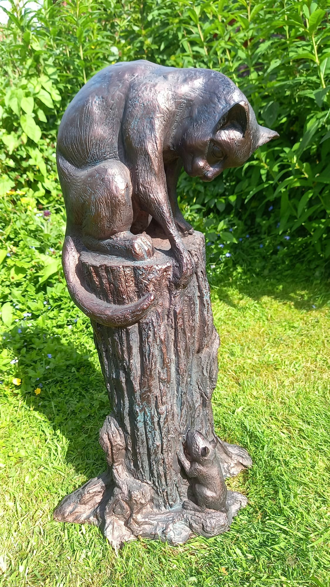 Rackhams Bronze Cat And Mouse Garden Sculpture Resin Ornament - Resin - Sculpture
