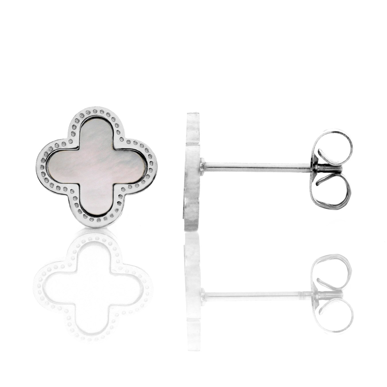 Say It With Silver Clover Earrings - Stainless Steel ( Plated & Faux Pearl)