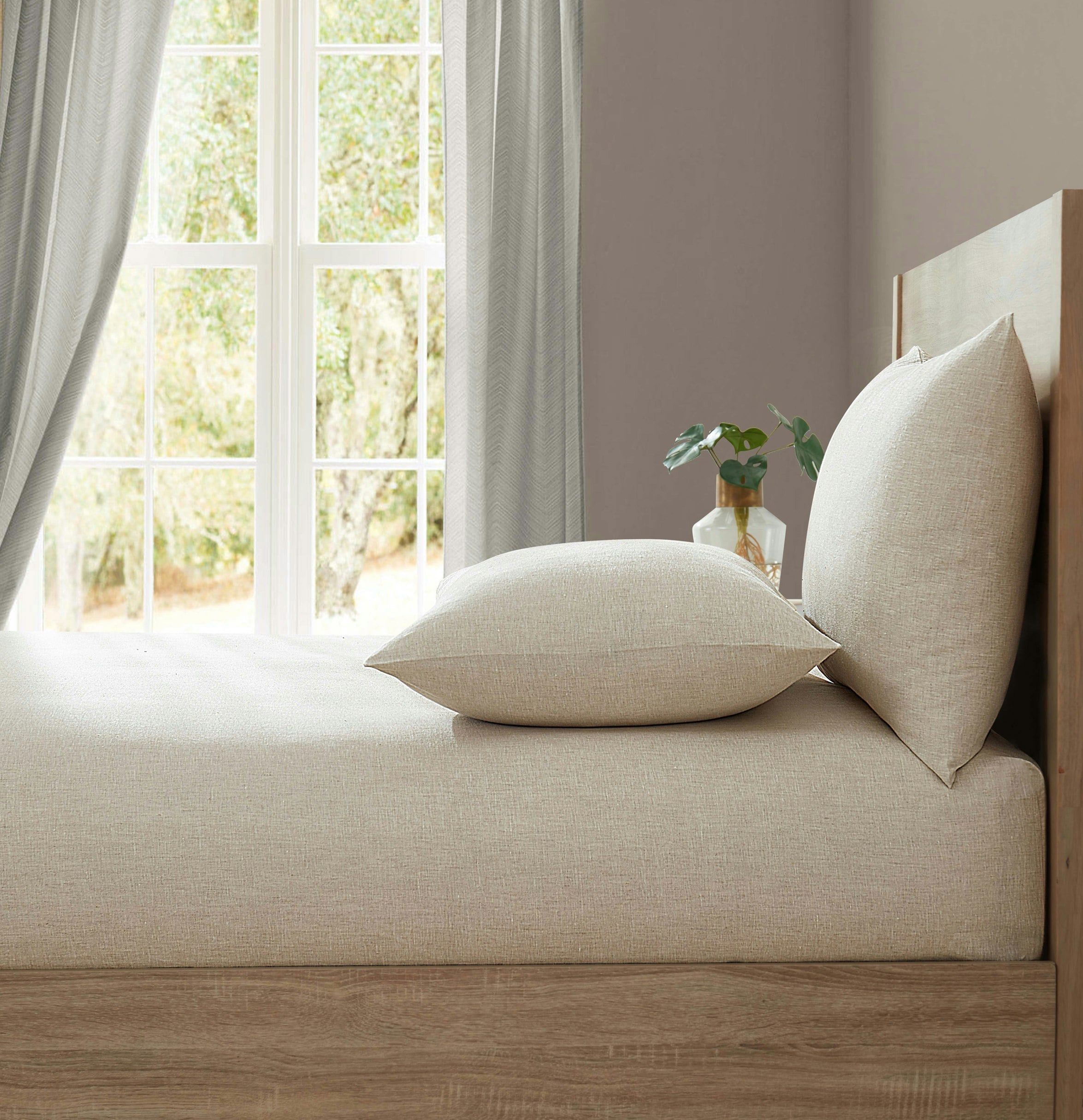 Rackhams Beige 'Pure Washed Linen' Fitted Sheet - King