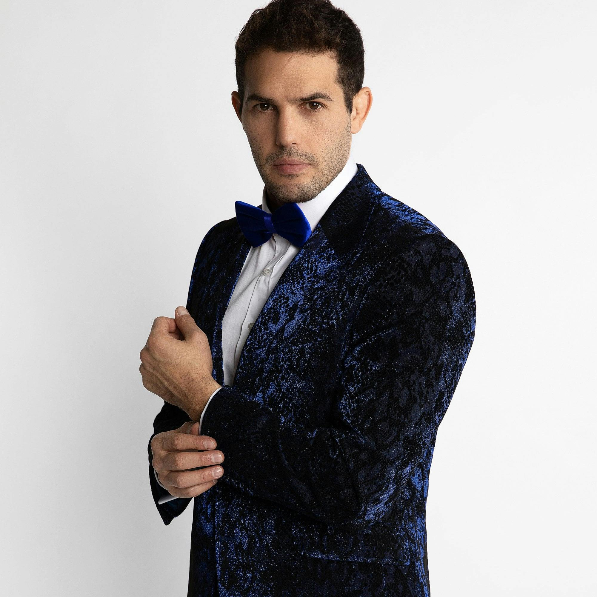 Claudio Lugli Luxury Fitted Snakeskin Dinner Jacket - Navy - 54 Uk/ 64 Eu