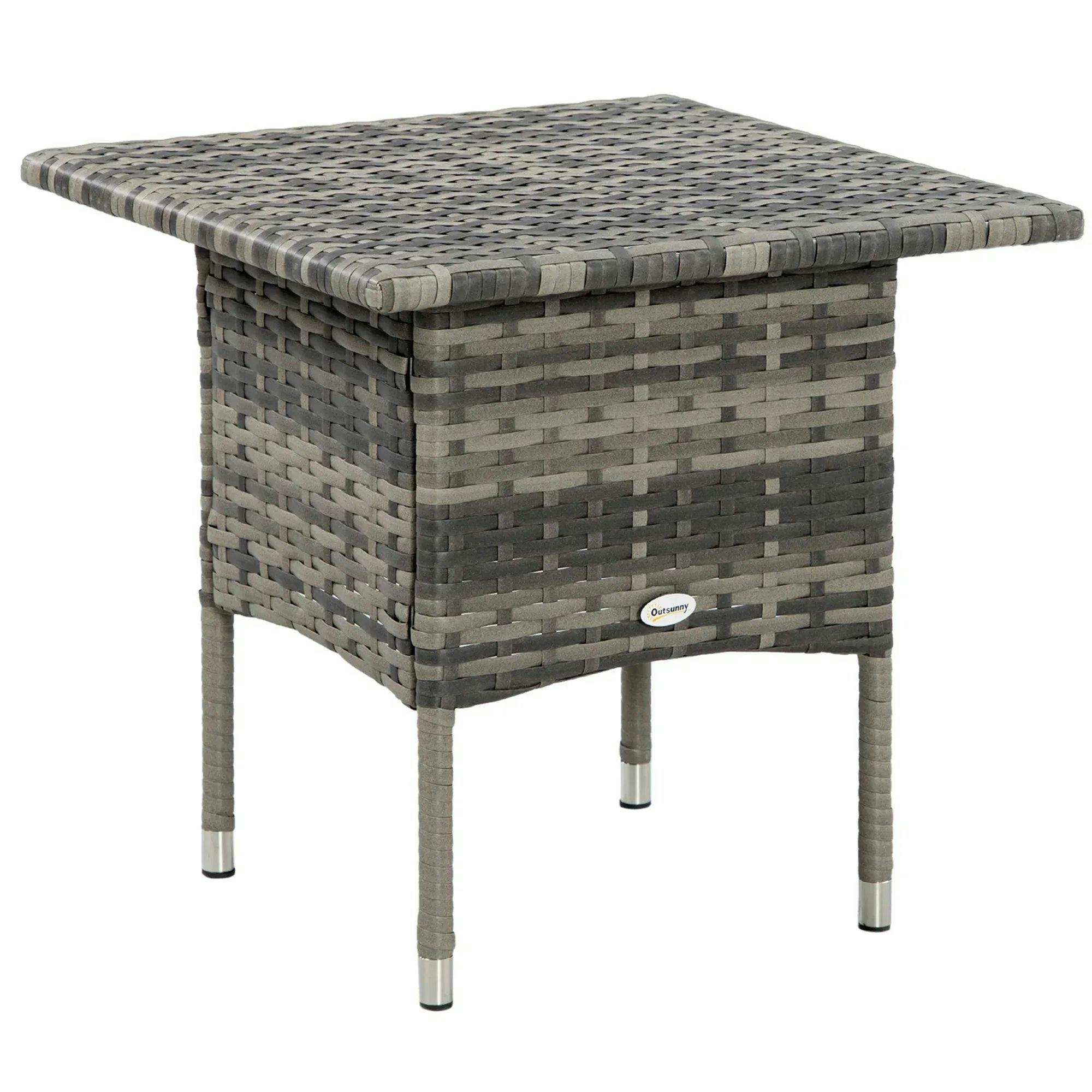 Outsunny Unisex Grey Pe Rattan Outdoor Coffee Table, Easy Match Rattan Side Table In - Image 7