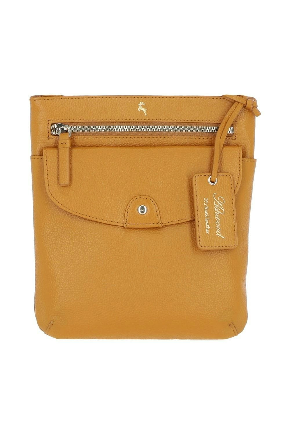 Ashwood Grain 'Five Cb' Real Leather Cross Body Bag: Cb-5 - One Size - Mustard - Leather