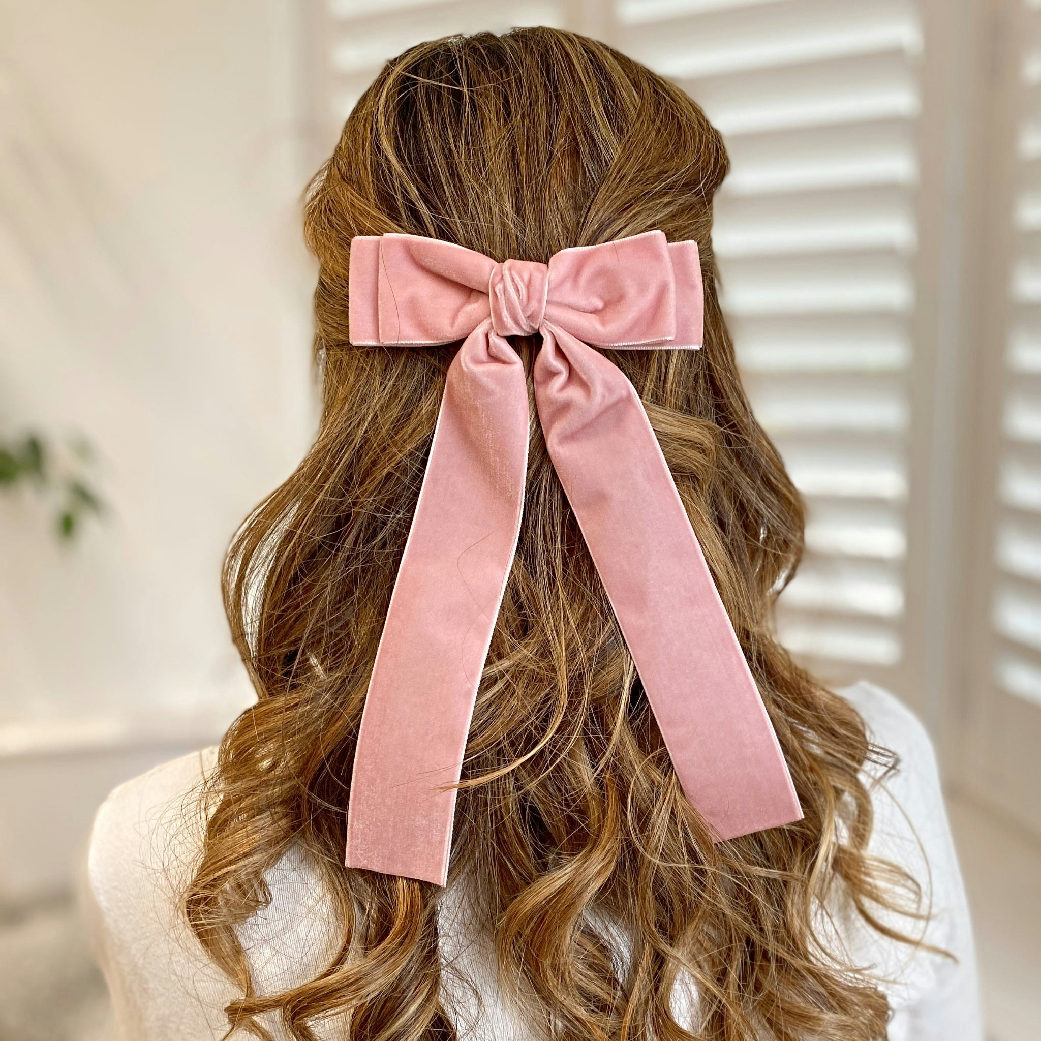 Queenmee Accessories Pink Velvet Hair Bow Dusky Hair Clip Alligator Clip