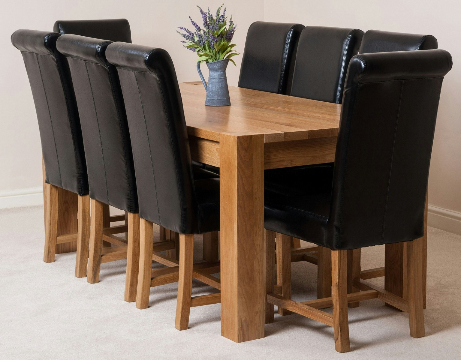 Thats Furniture Kuba 180 X 90 Cm Chunky Oak Dining Table And 8 Washington Leather Chairs - Black - Image 2