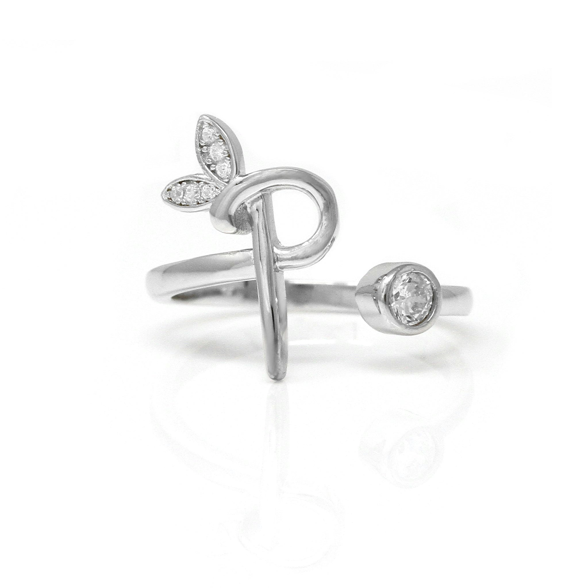 Say It With Silver Adjustable Winged Initial Ring - Sterling - P