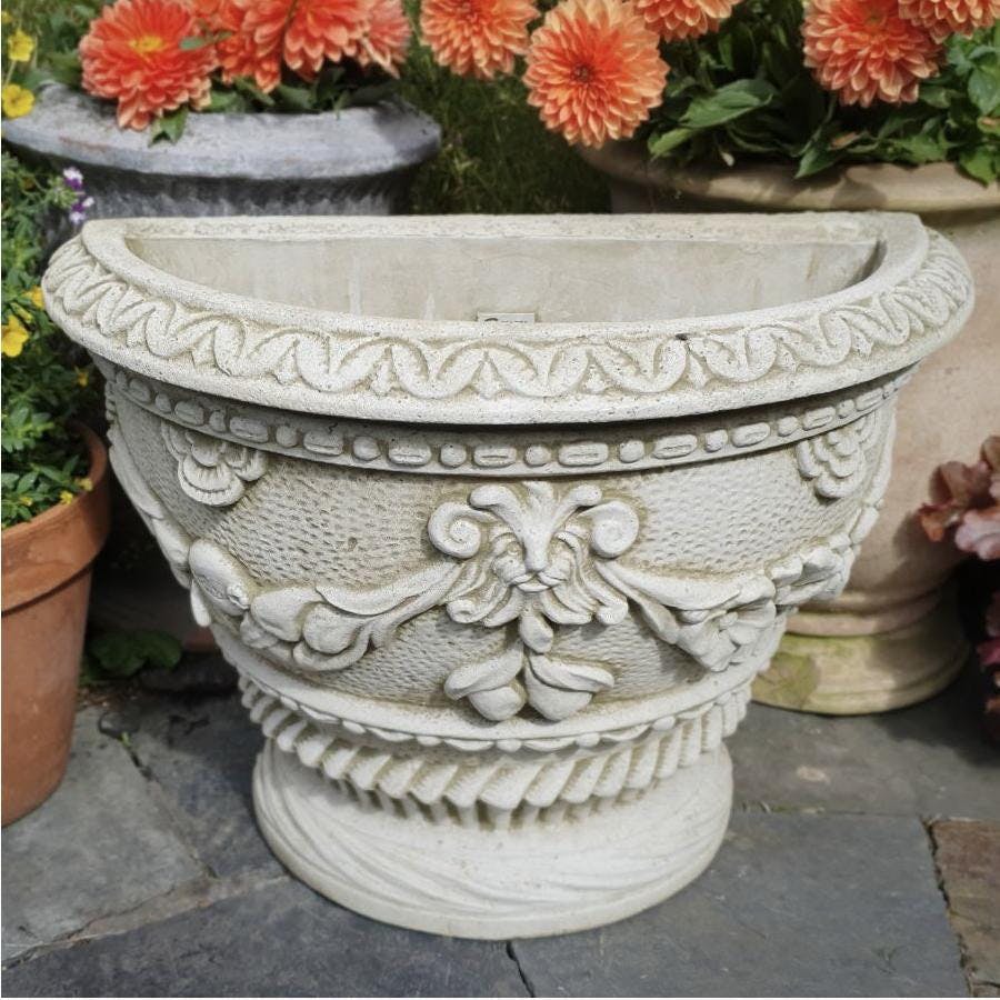 Spa Demi Planter Outdoor Stone Cast Semi Circle Pot