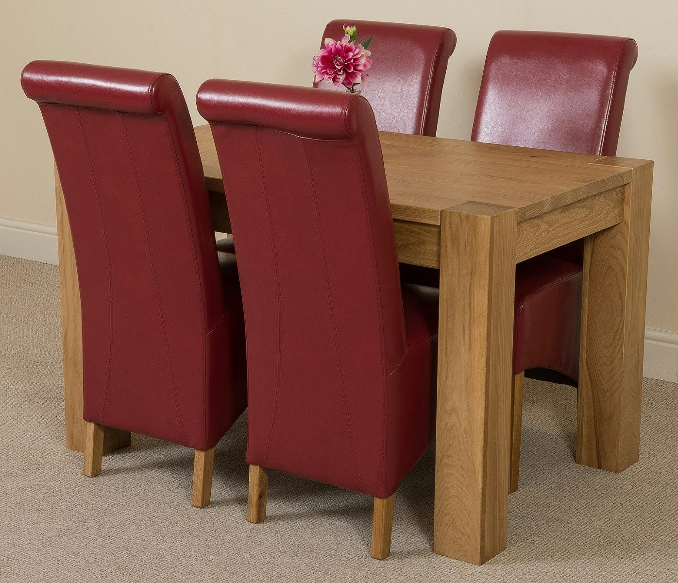 That's Furniture Burgundy Kuba Oak Dining Table With Montana Leather Chairs - 4 Chairs Small