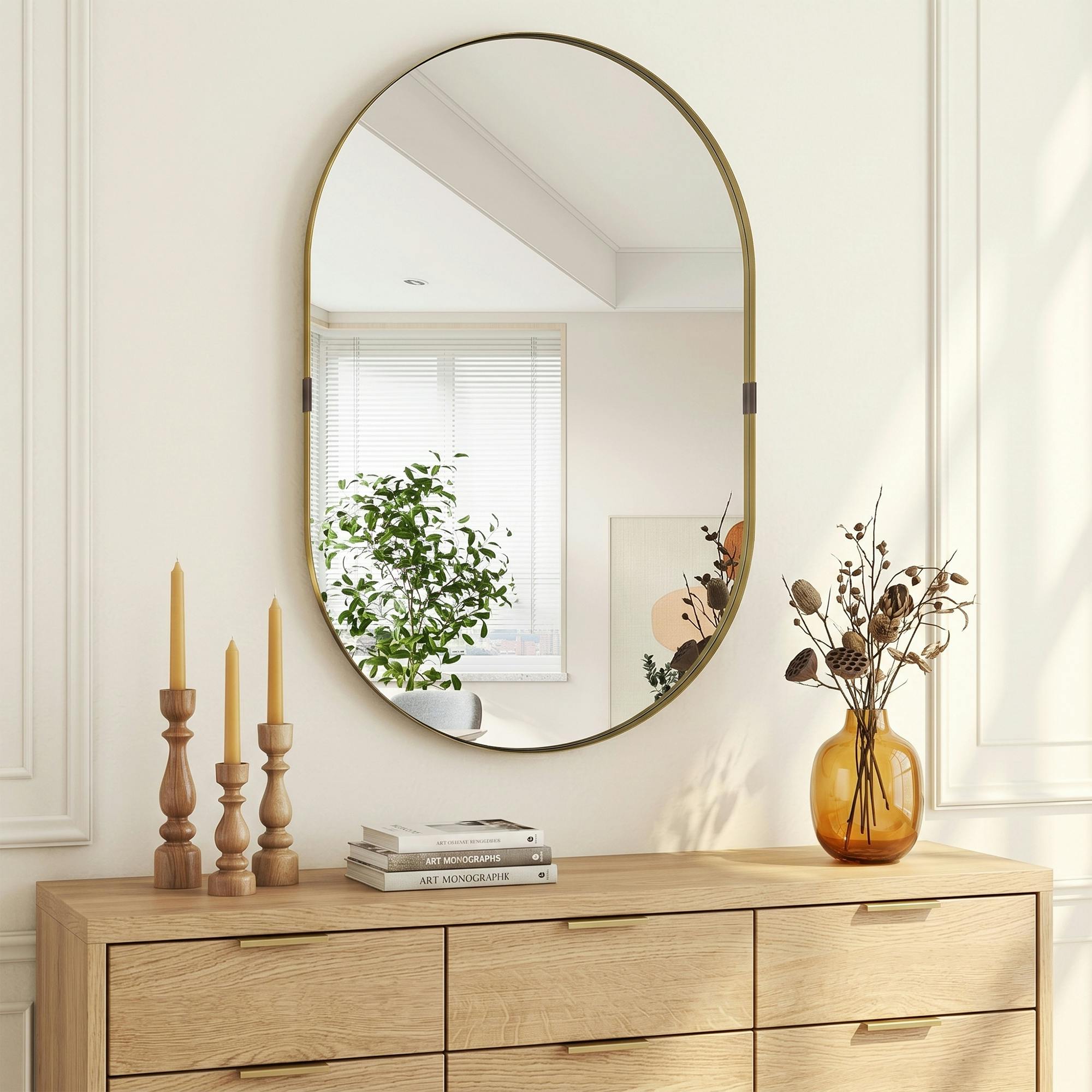 Rackhams Gold Wall Mirror With Elevated Aluminium Alloy Frame, 60 X 90 Cm - Tone