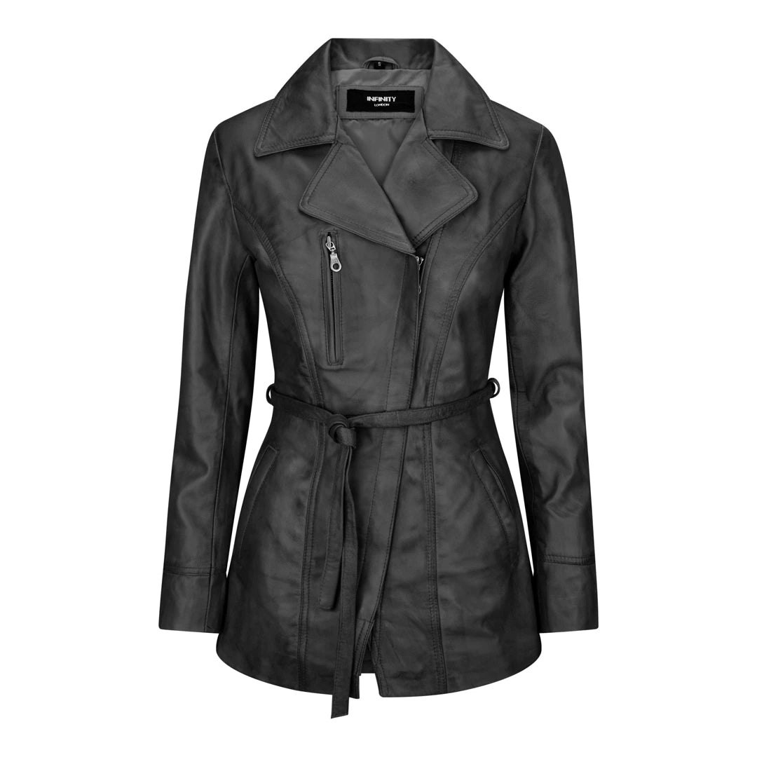 Infinity Leather Women's Black Leather Company Soft Italian Leather Mid Length Jacket - Uk 16