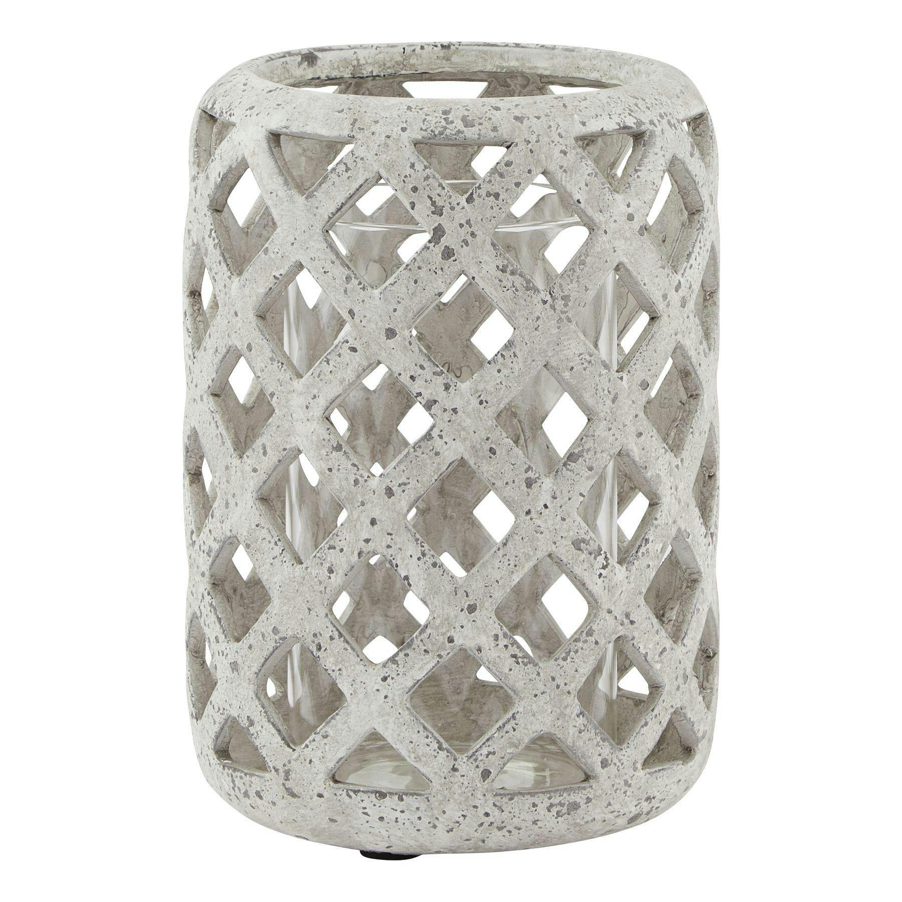 Rackhams Grey Stone Effect Hurricane Lantern - 23Cm X 16Cm X 16Cm - 100% Mixed
